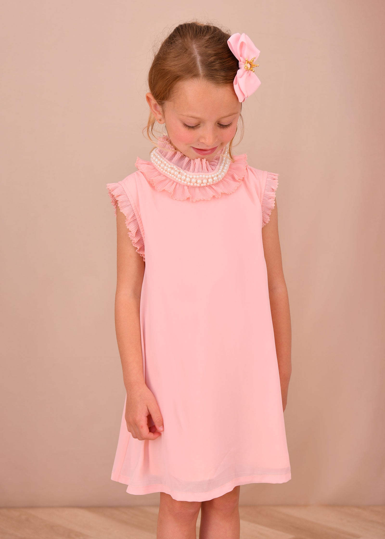 Aphrodite Pearl Collar Dress Peach