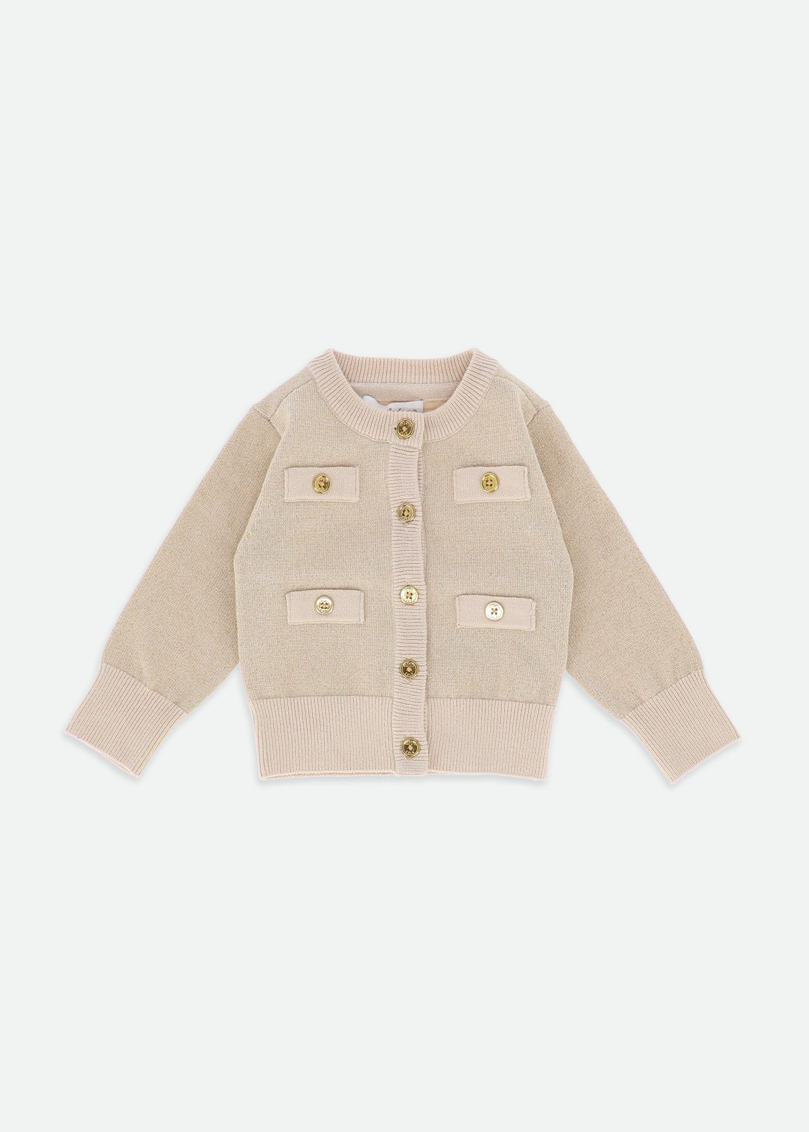 Arabella Metallic Baby Cardigan Biscuit