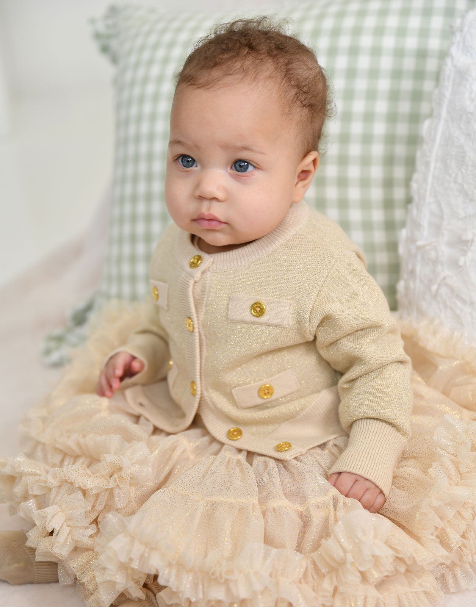 Arabella Metallic Baby Cardigan Biscuit