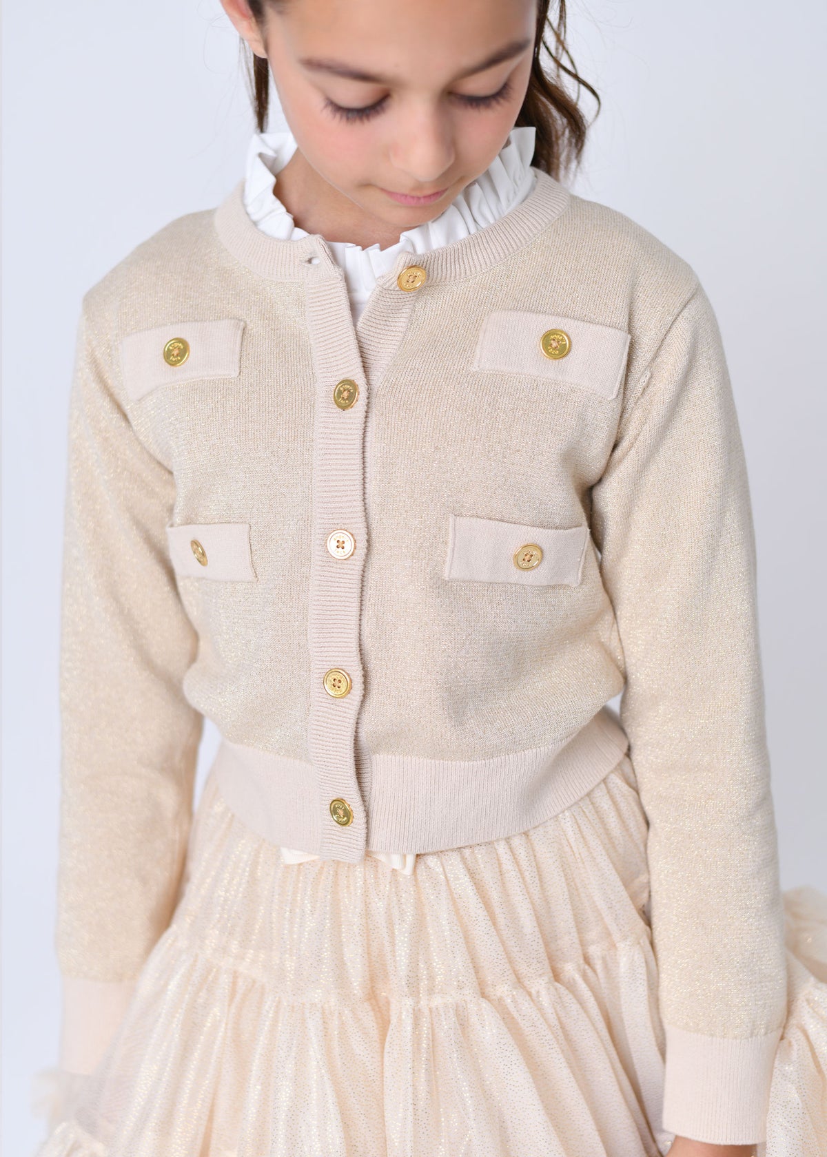 Arabella Metallic Cardigan Biscuit
