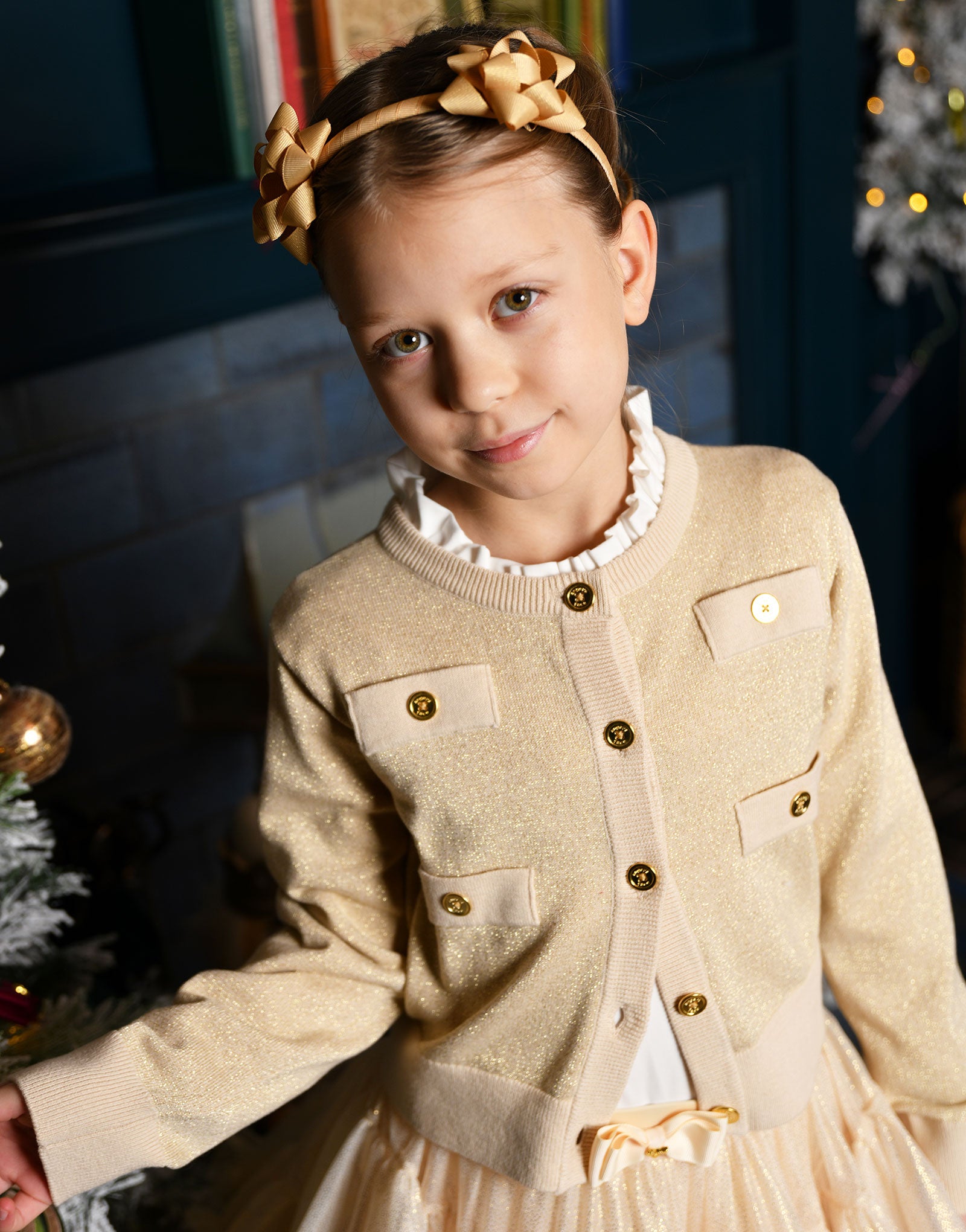 Arabella Metallic Cardigan Biscuit