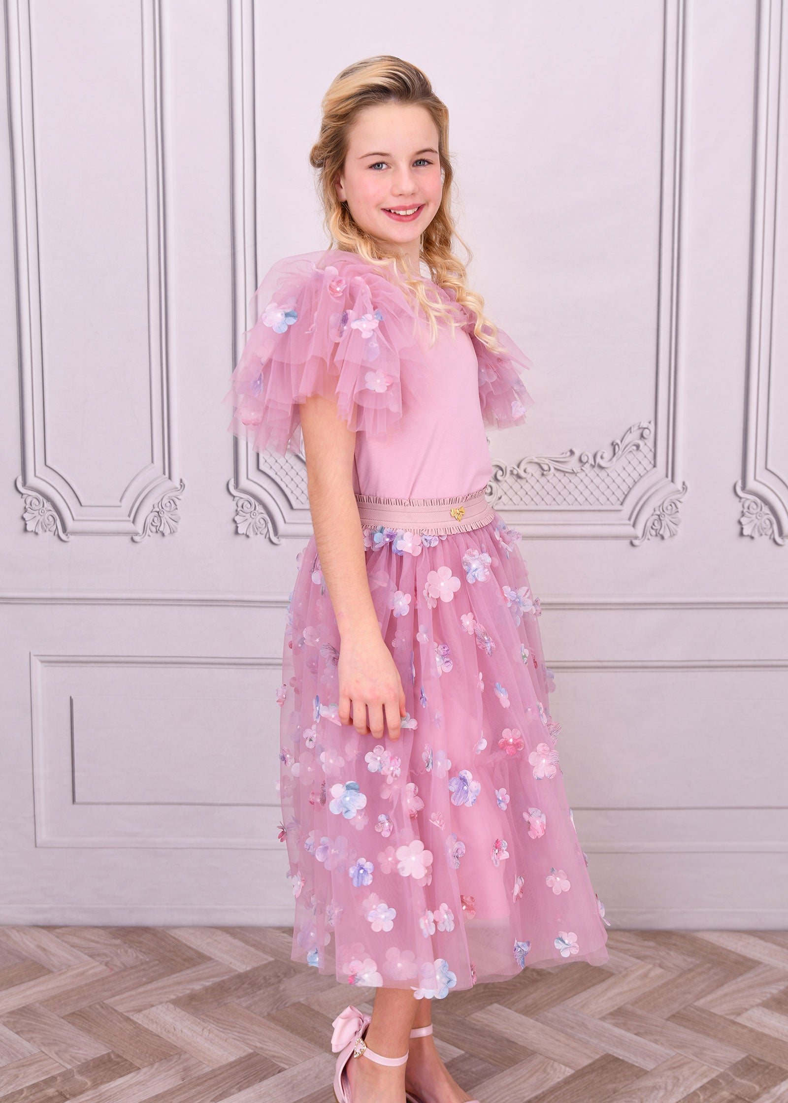 Ariana Petal Tulle Skirt Lilac Rose