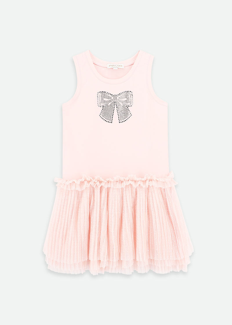 Austin Crystal Bow Tulle Dress Pale Pink