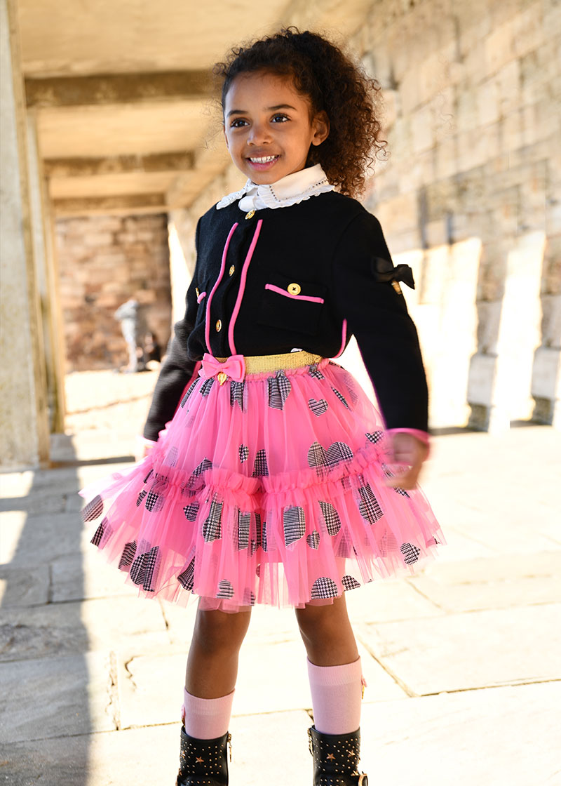 Pink tulle outlet skirt black top