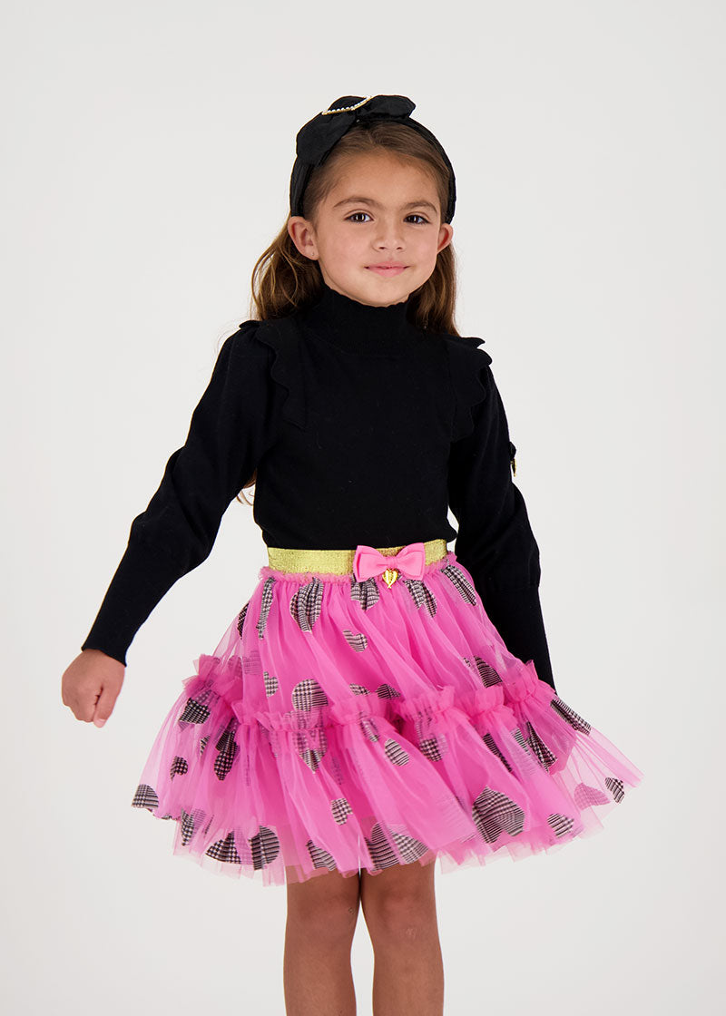 Barbarella Tulle Skirt With Hearts Hot Pink