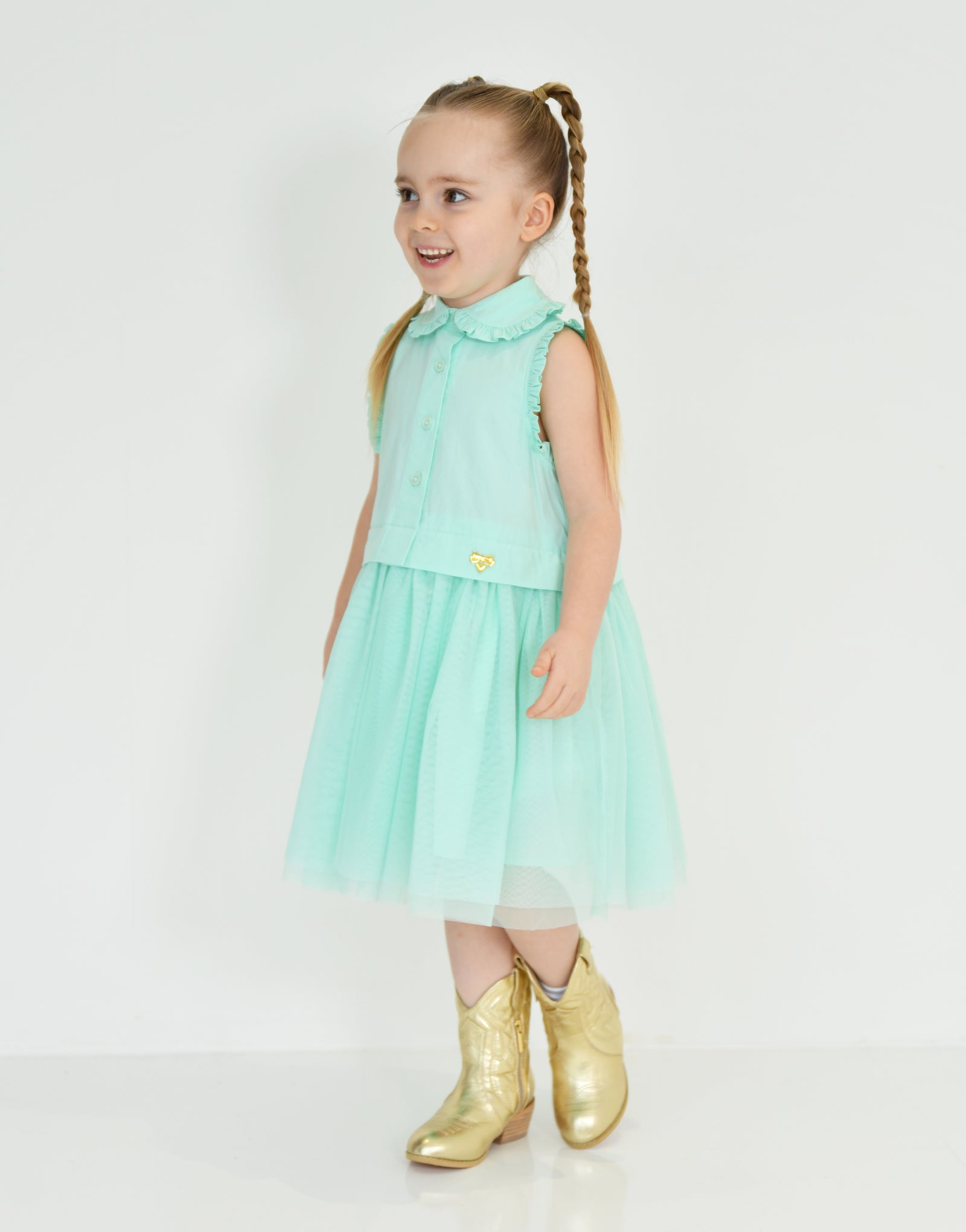 Bentley Poplin Shirt Dress With Tulle Skirt Mint