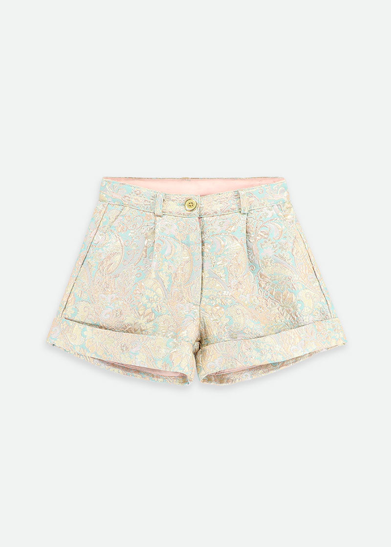 Bermuda Metallic Paisley Shorts Blush Pink