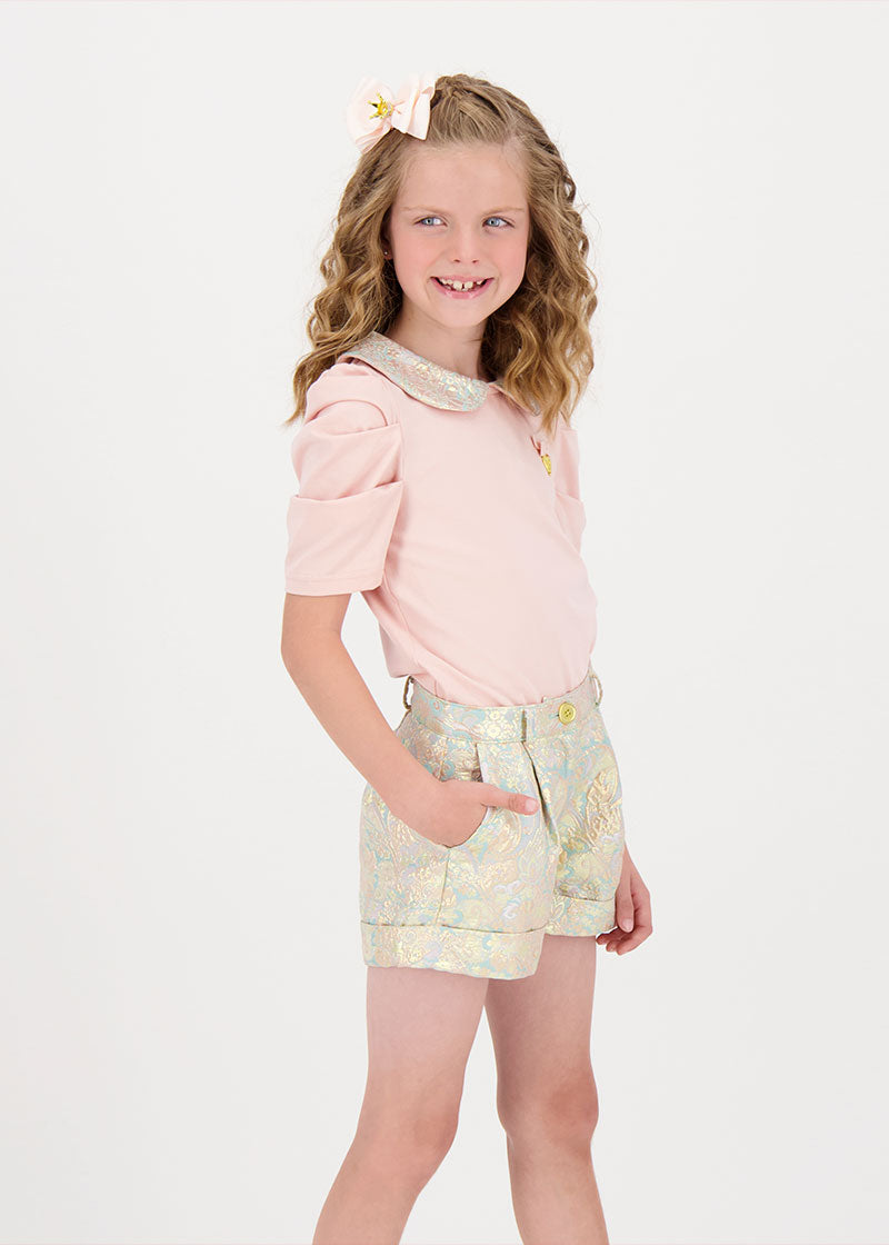 Bermuda Metallic Paisley Shorts Blush Pink