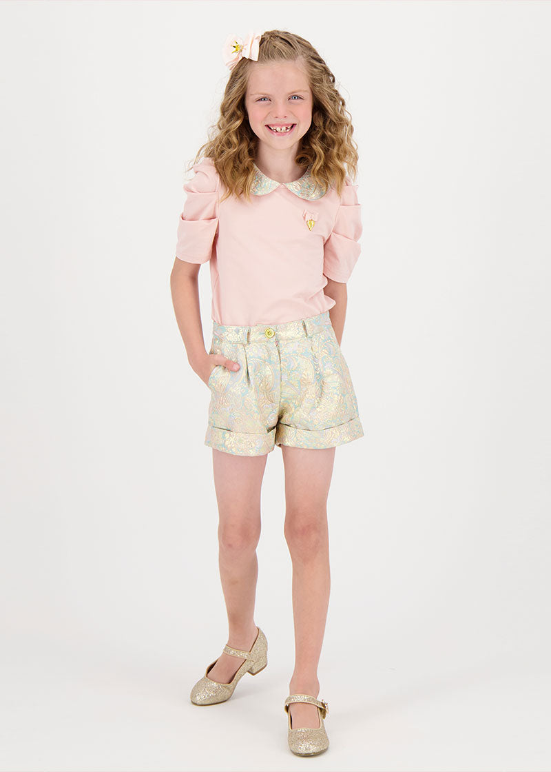 Bermuda Metallic Paisley Shorts Blush Pink