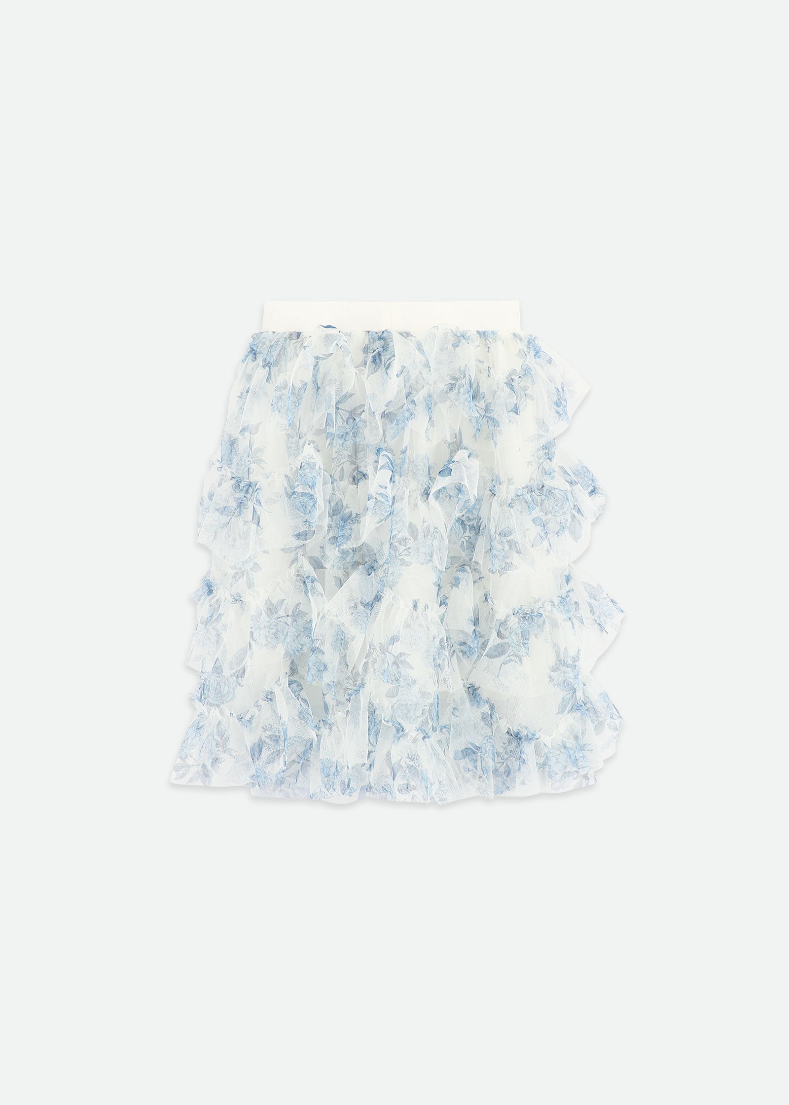 Bethan Printed Tiered Tulle Skirt Snowdrop/Blue