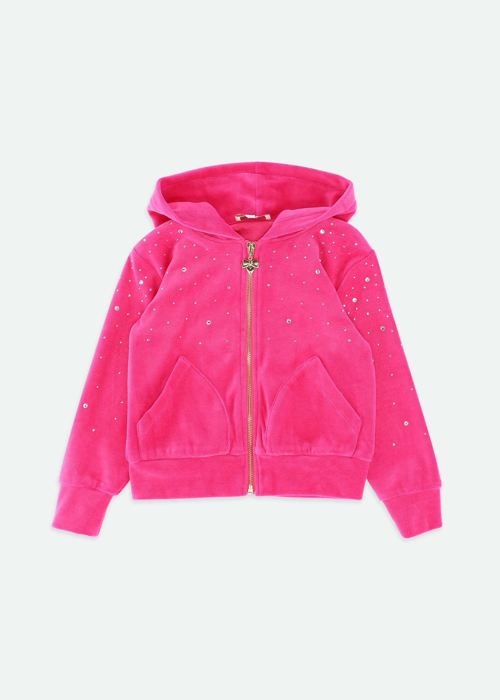 Bijou Crystal Velour Hoodie Hot Pink