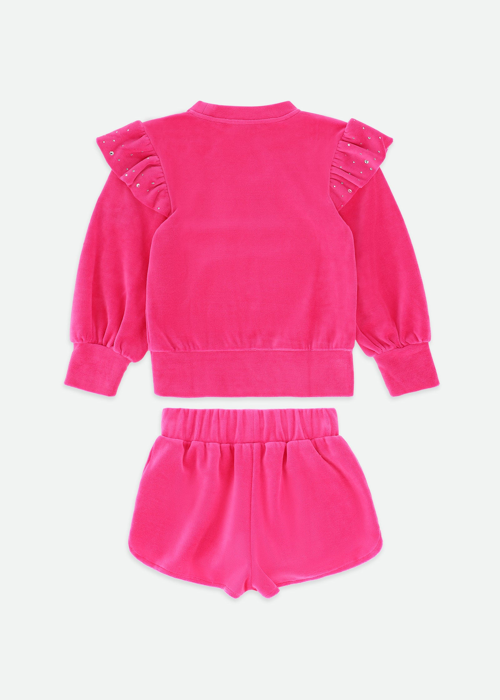 Bijou Crystal Velour Short Set Hot Pink