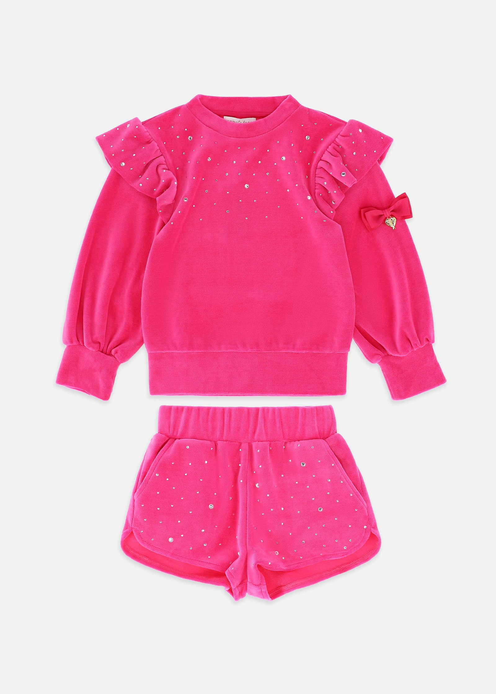 Bijou Crystal Velour Short Set Hot Pink