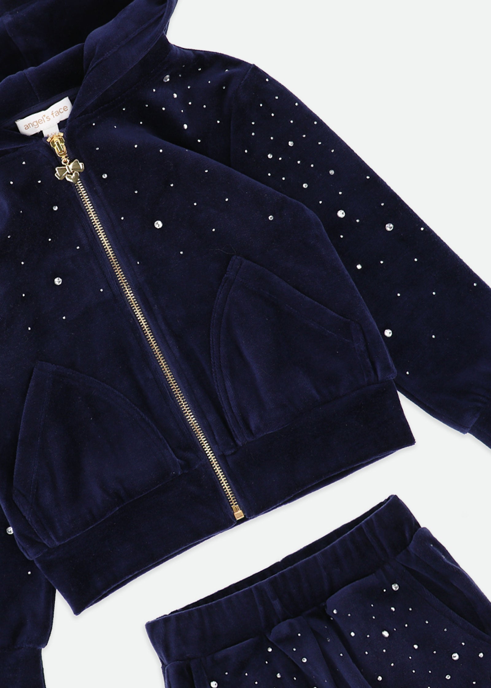 Bijou Crystal Velour Tracksuit Navy