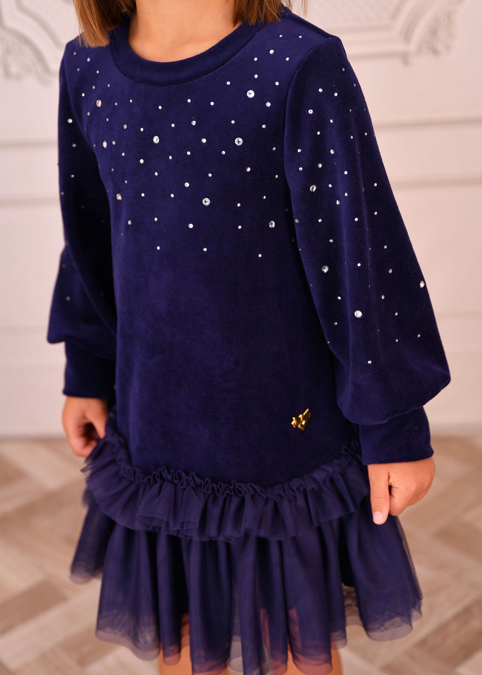 Bijou Crystal Velour Dress Navy
