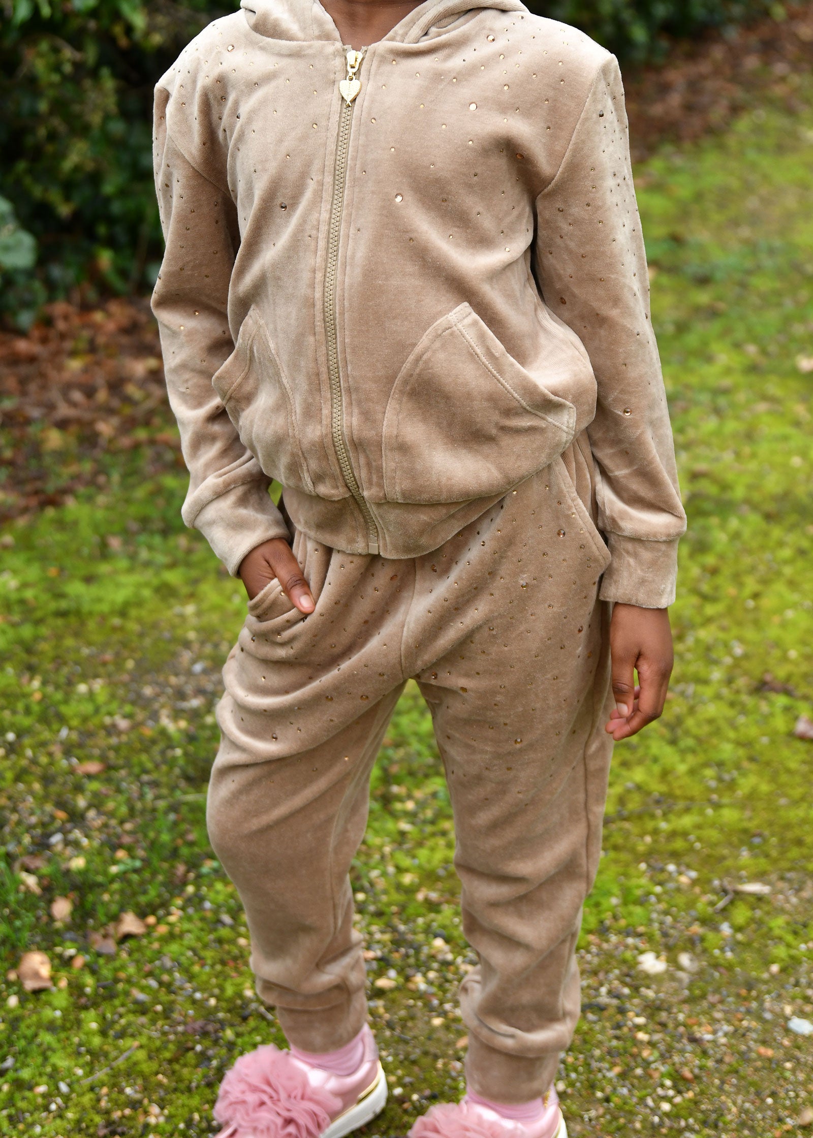 Bijou Crystal Velour Hoodie Sand