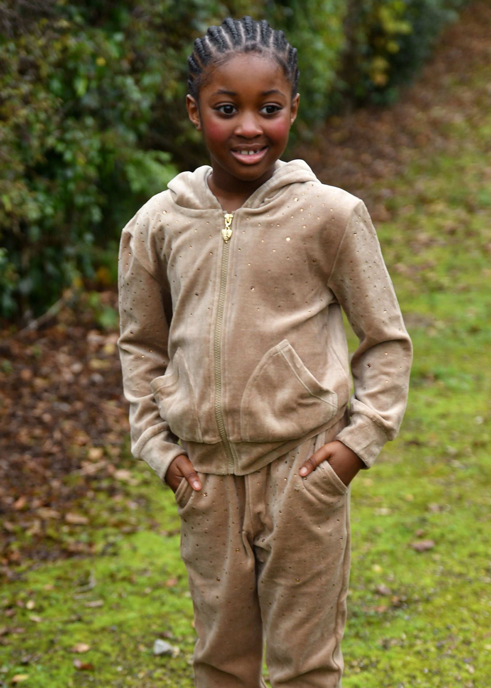 Bijou Crystal Velour Hoodie Sand