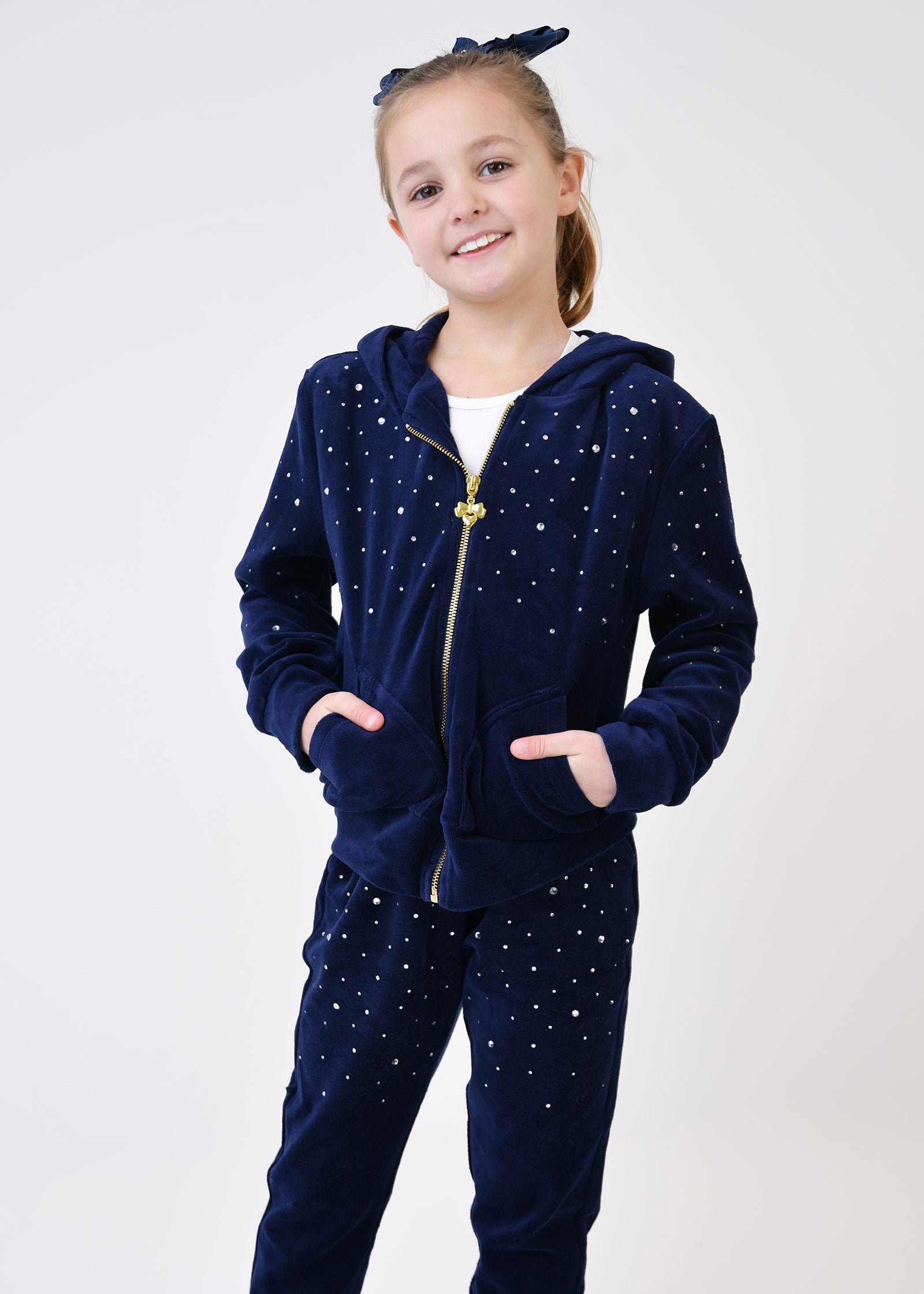 Bijou Crystal Velour Tracksuit Navy