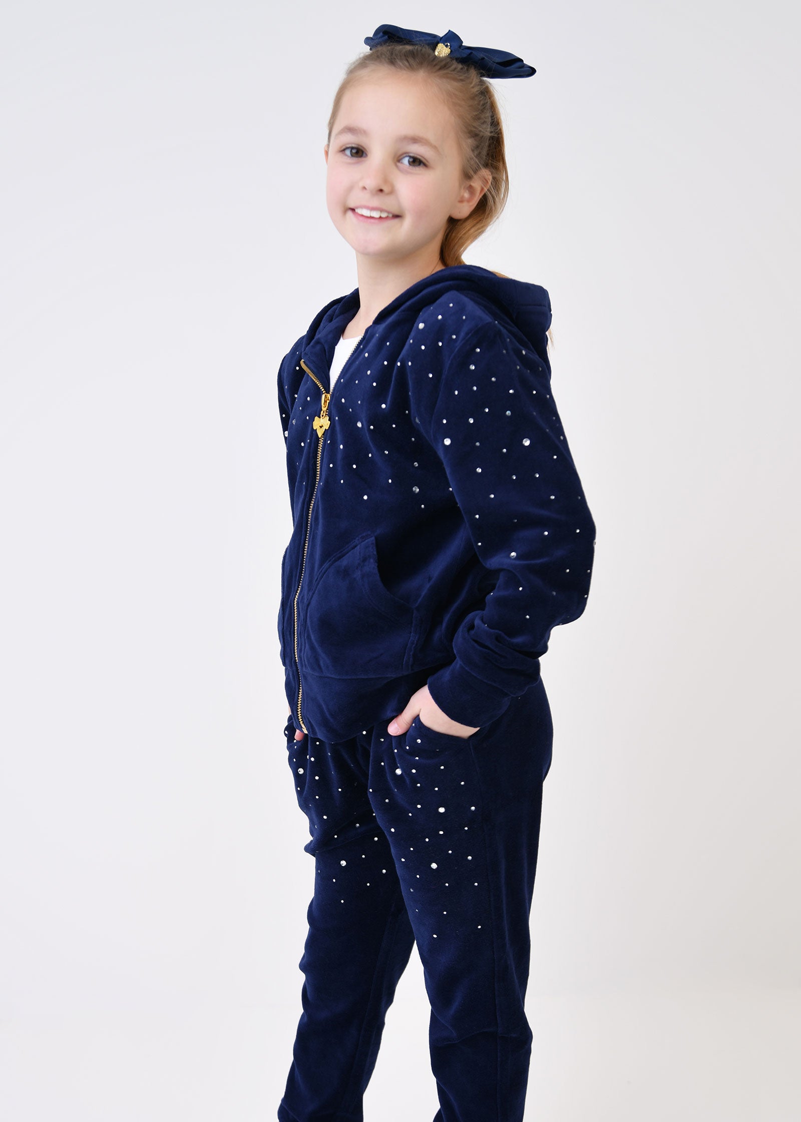 Bijou Crystal Velour Tracksuit Navy