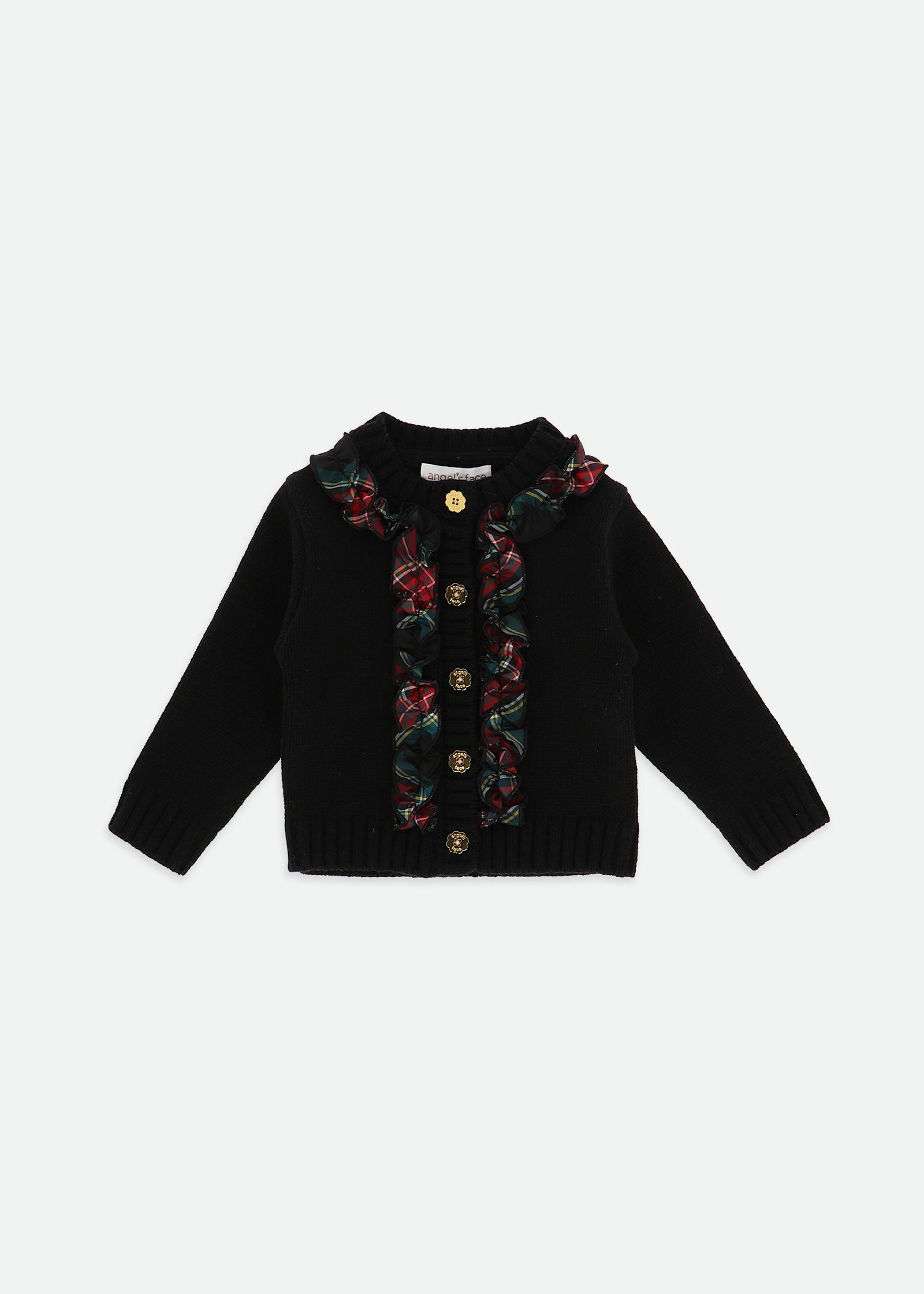 Blair Tartan Ruffle Baby Cardigan Black