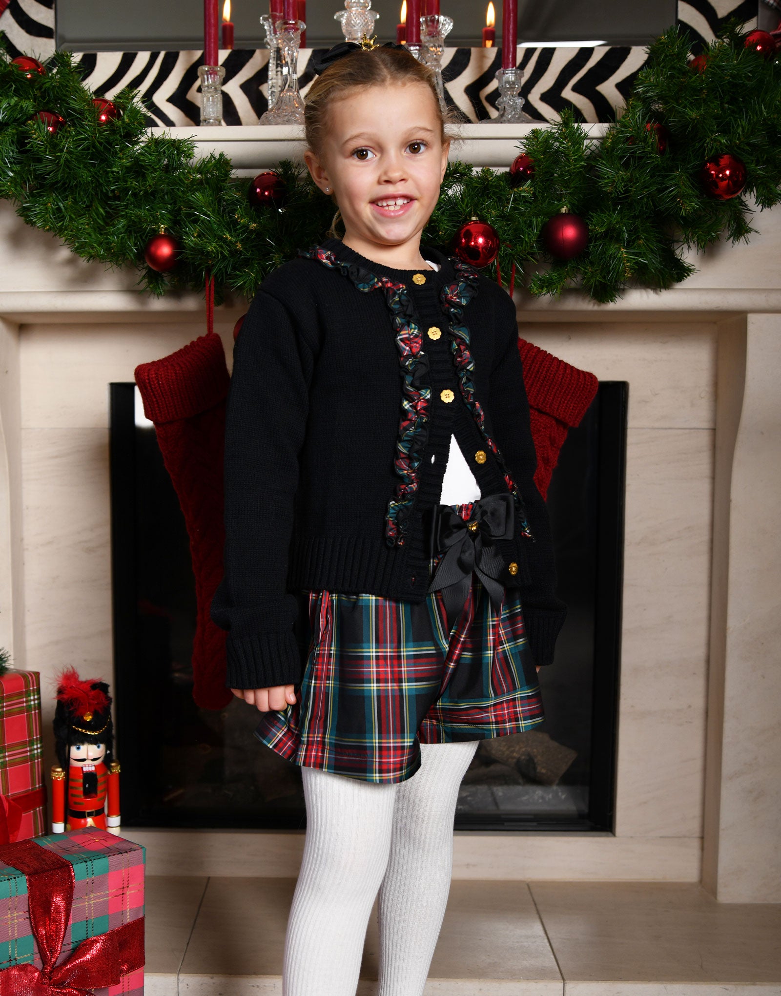 Blair Tartan Ruffle Cardigan Black