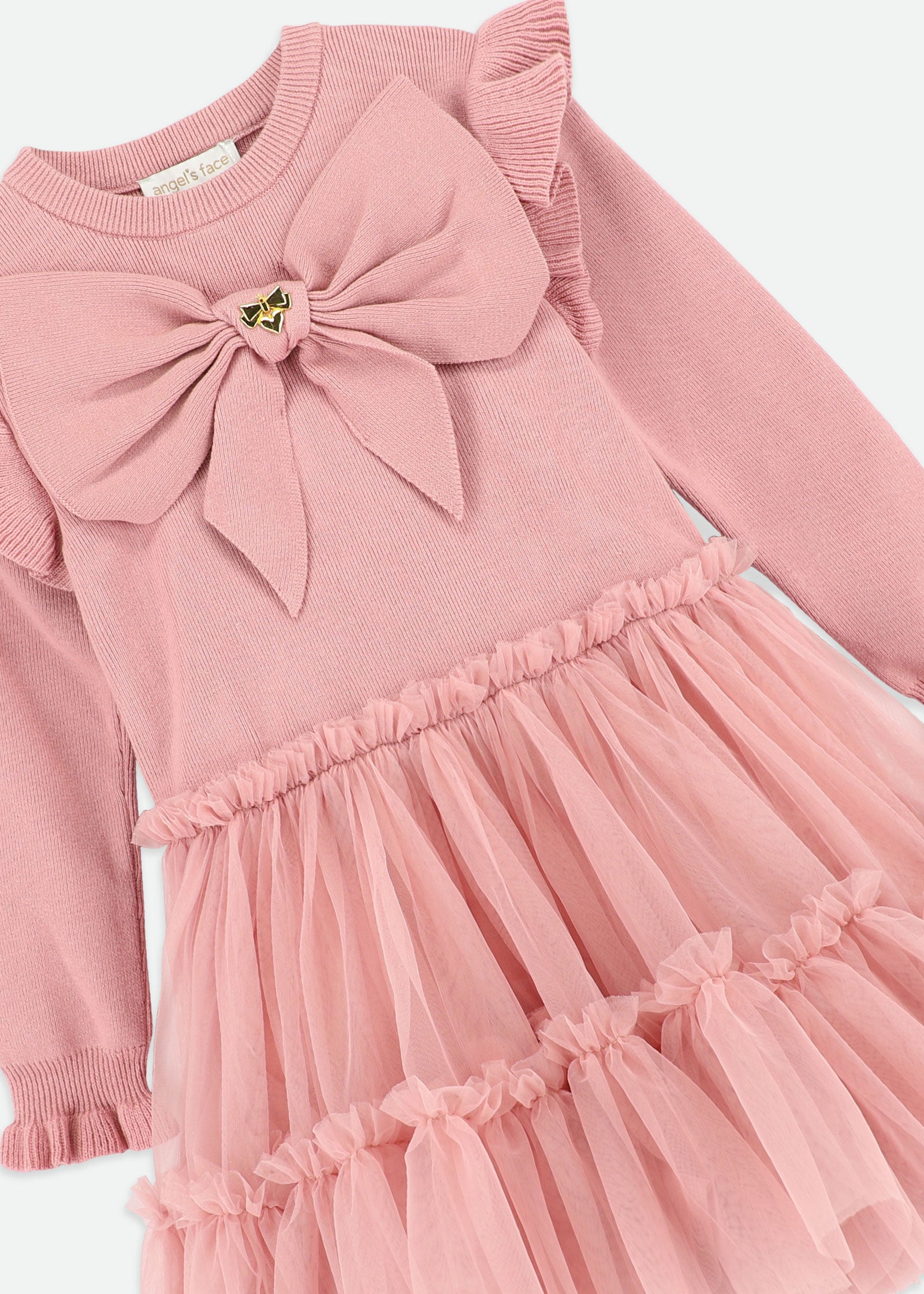 Bliss Knitted and Tulle Dress Tea Rose