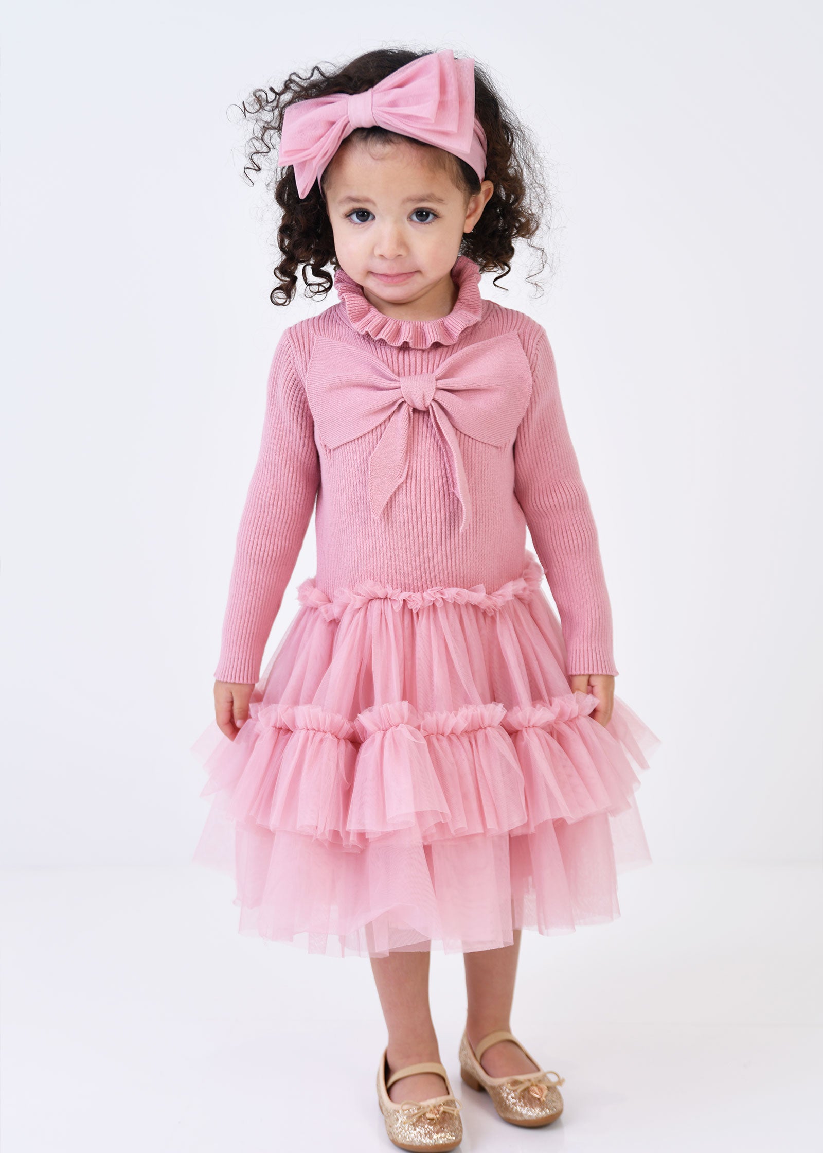 Bliss Baby Knitted and Tulle Dress Tea Rose