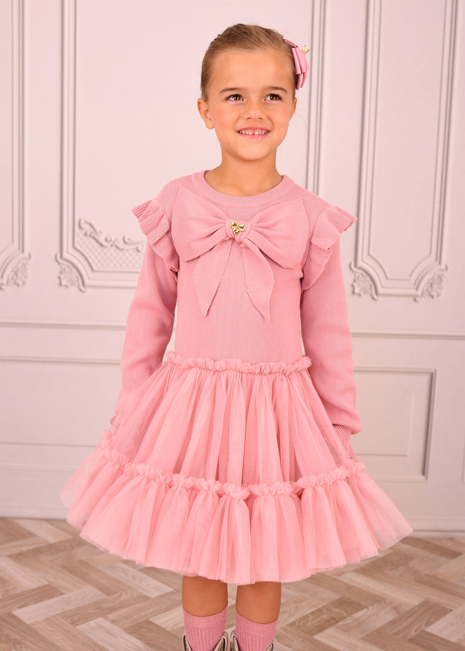 Bliss Knitted and Tulle Dress Tea Rose