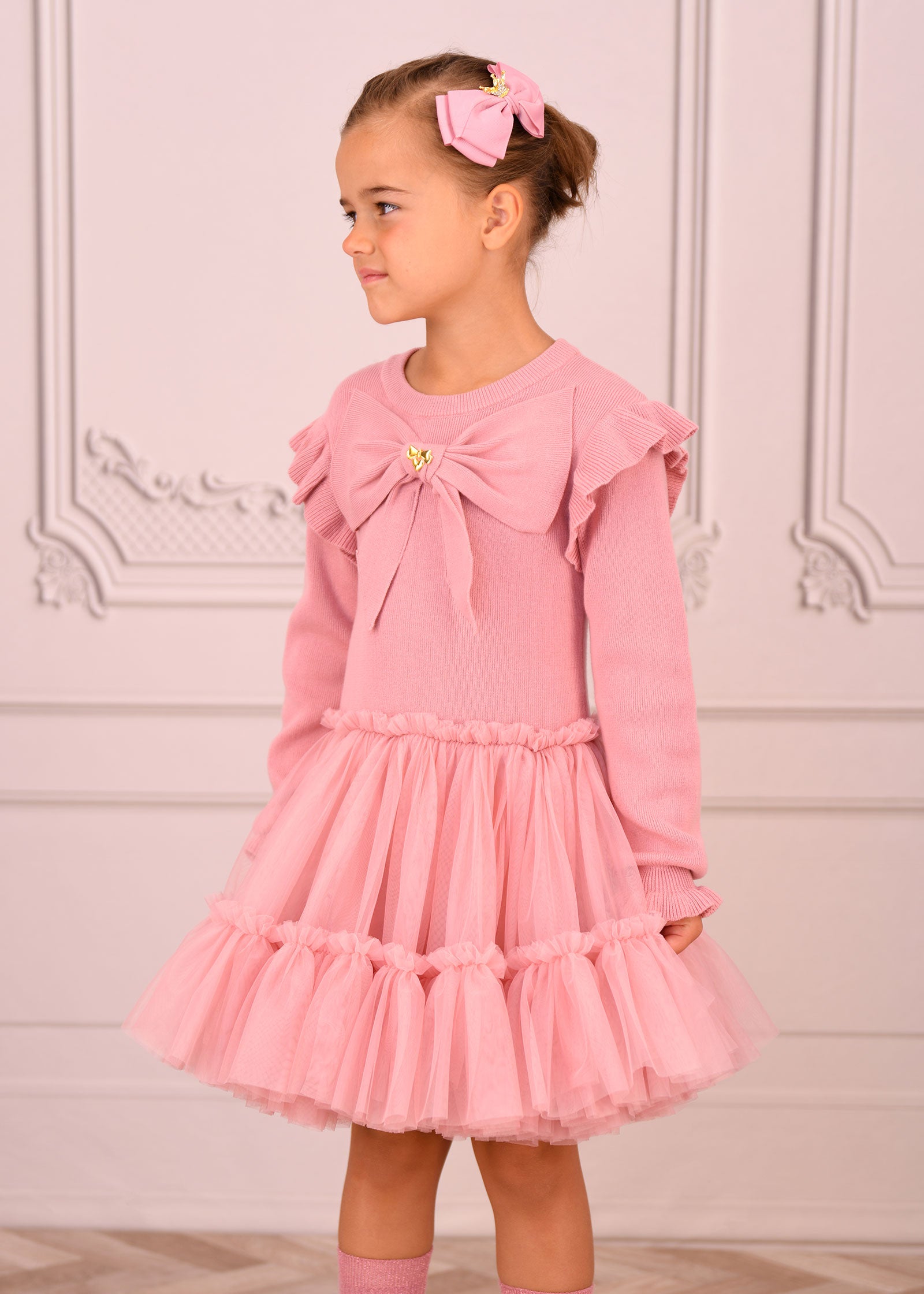 Bliss Knitted and Tulle Dress Tea Rose