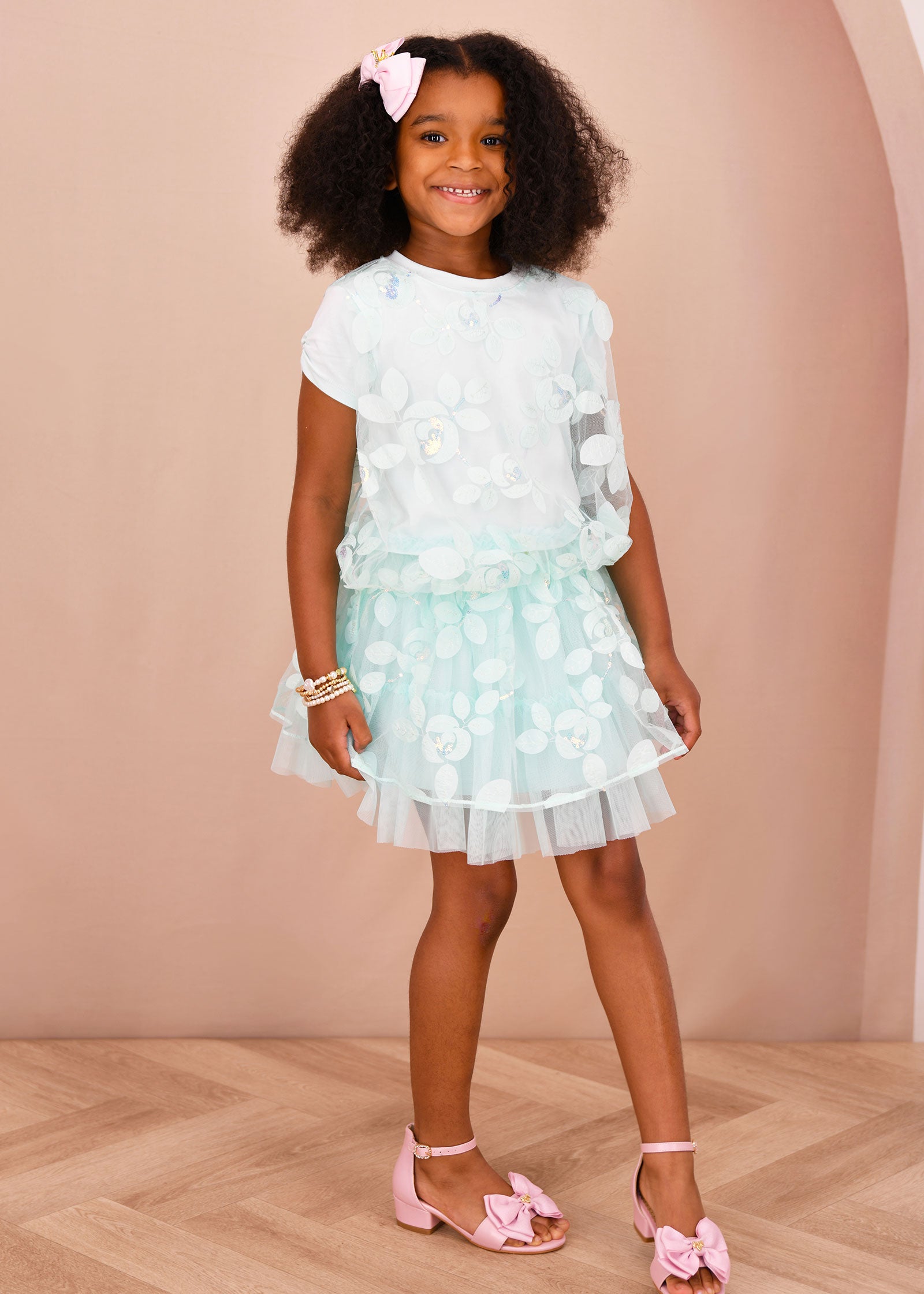 Blossom Embroidered 3D Bud Skirt Mint