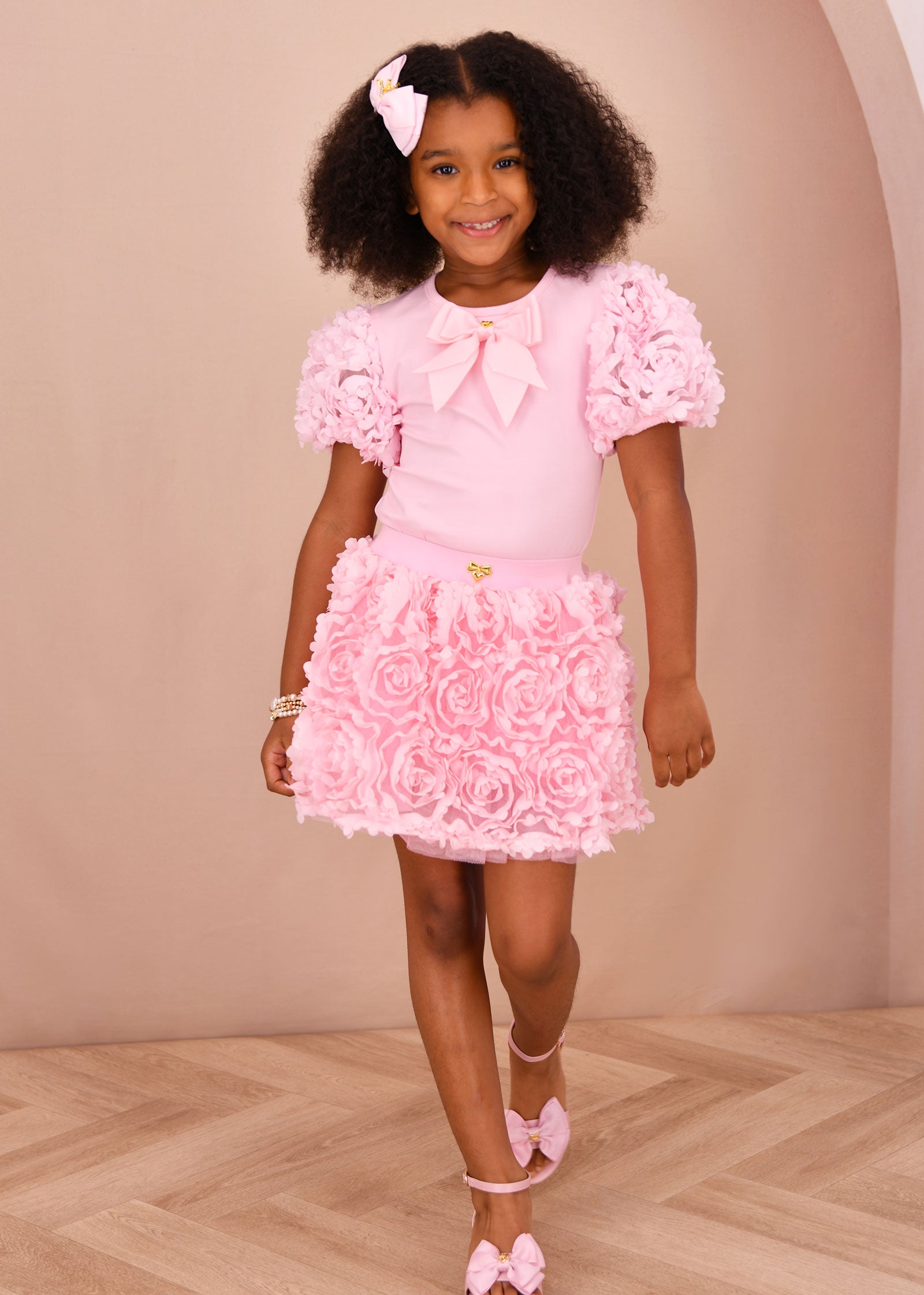 Jena 3D Roses Sleeve Top Fairy Pink