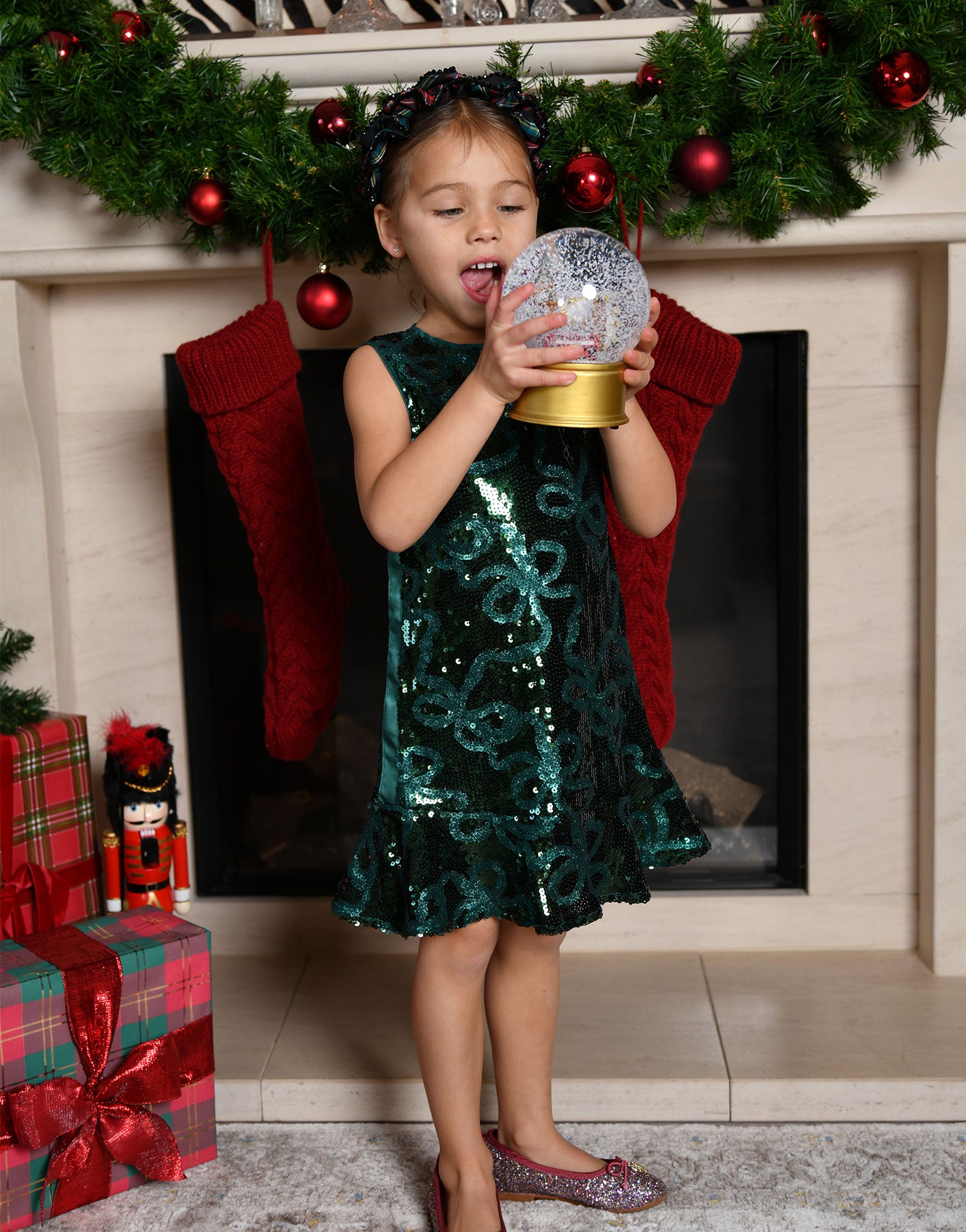 Bonita All Over Sequin Bow Dress Green