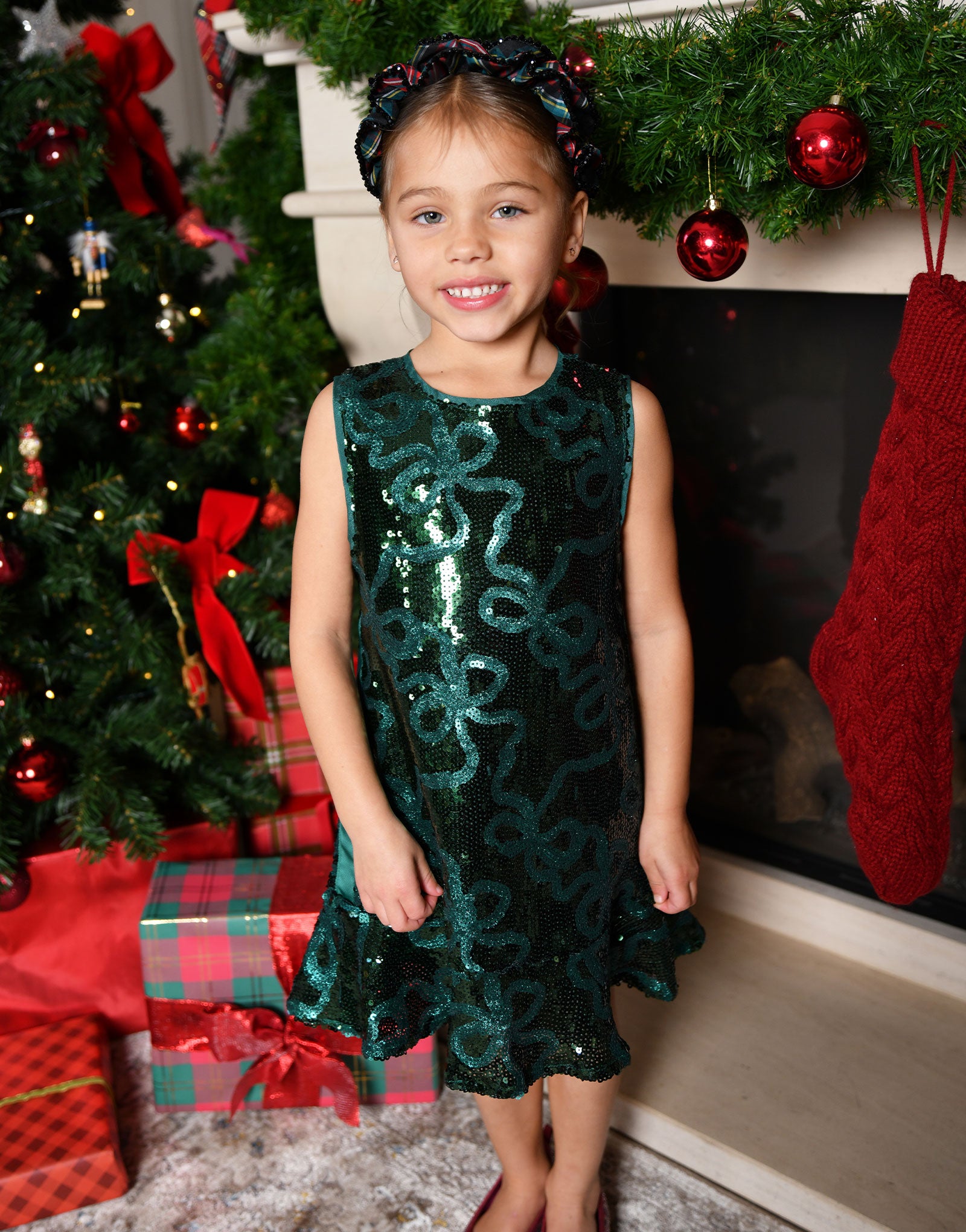 Bonita All Over Sequin Bow Dress Green
