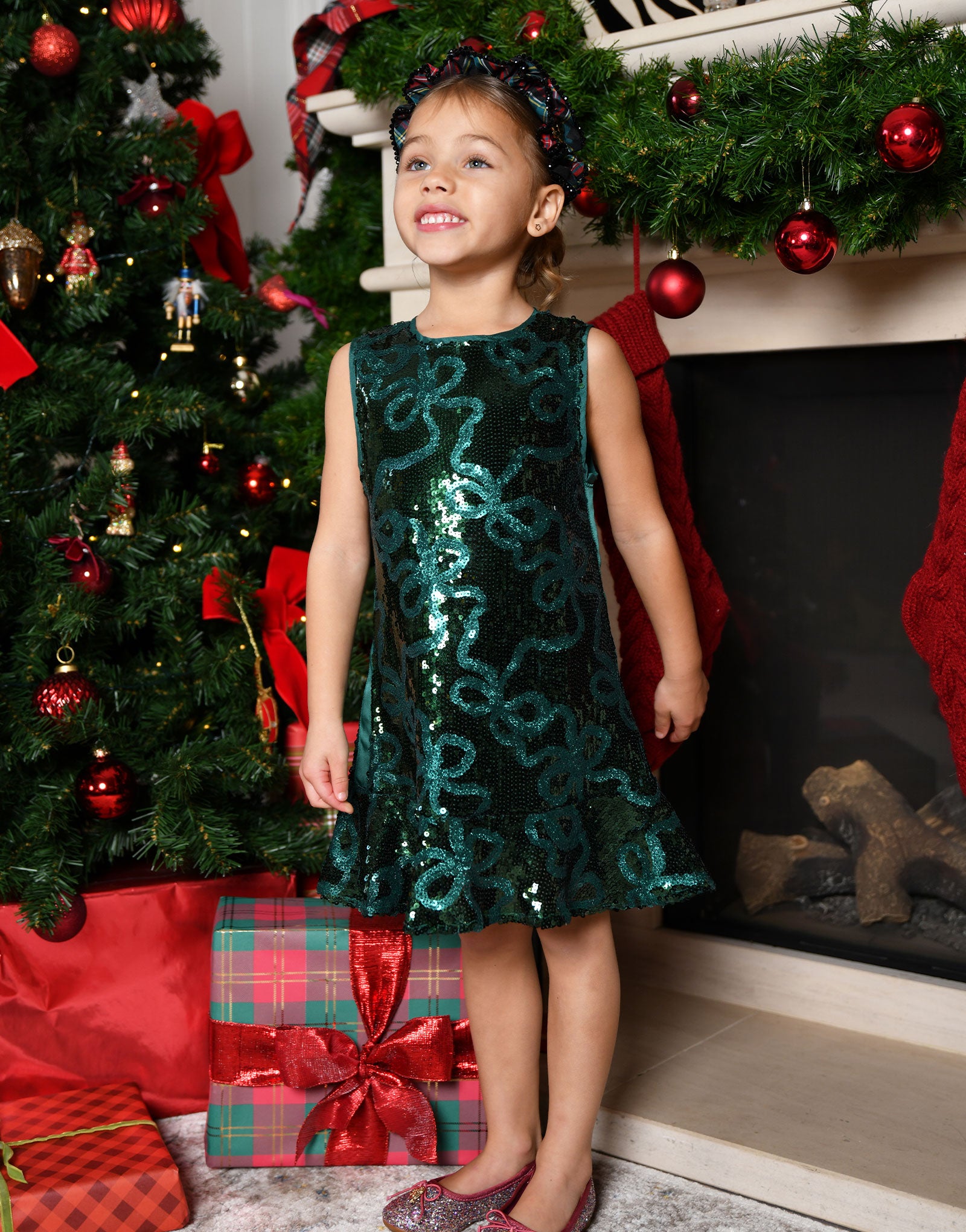 Bonita All Over Sequin Bow Dress Green