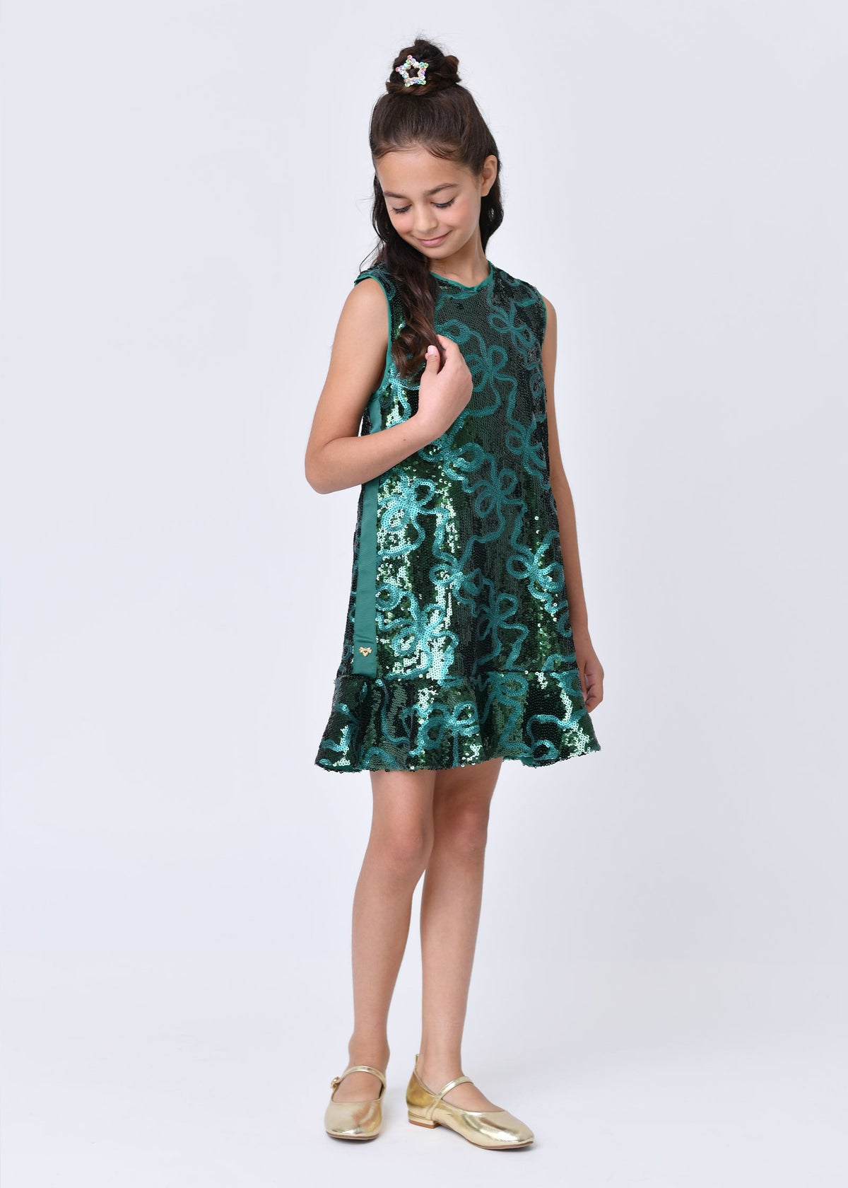 Bonita All Over Sequin Bow Dress Green