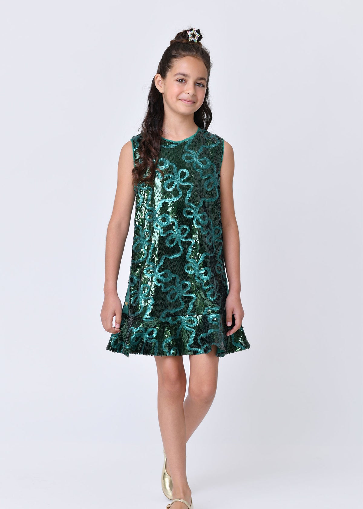 Bonita All Over Sequin Bow Dress Green