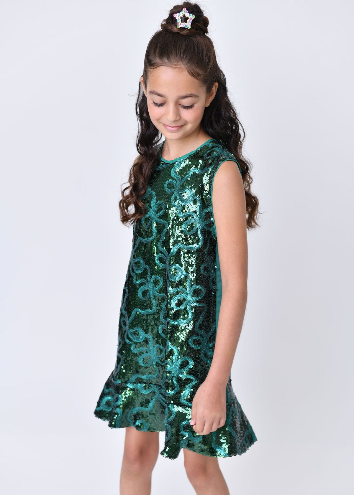 Bonita All Over Sequin Bow Dress Green