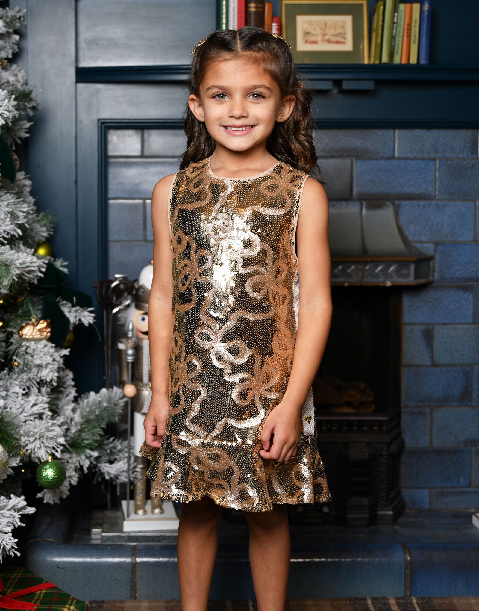 Bonita All Over Sequin Bow Dress Gold