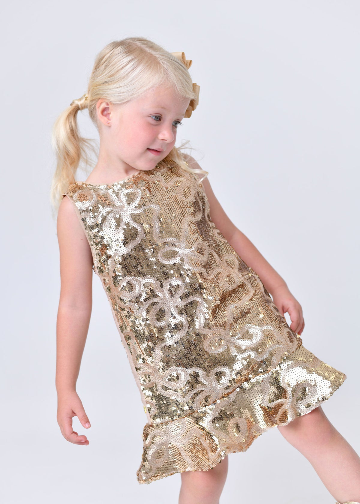 Bonita All Over Sequin Bow Dress Gold