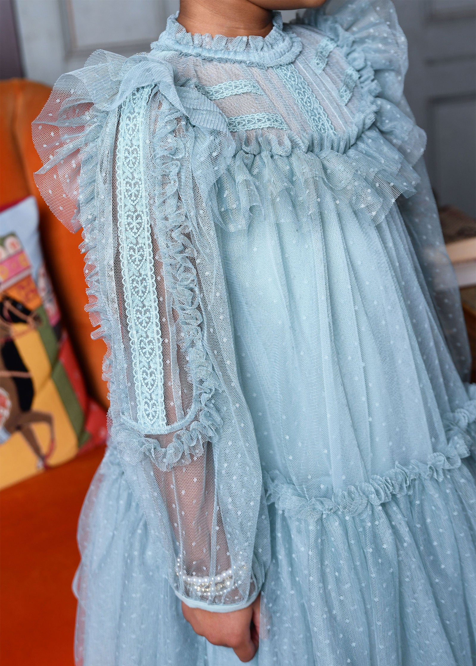 Brandice Spotted Tulle Dress Duck Egg