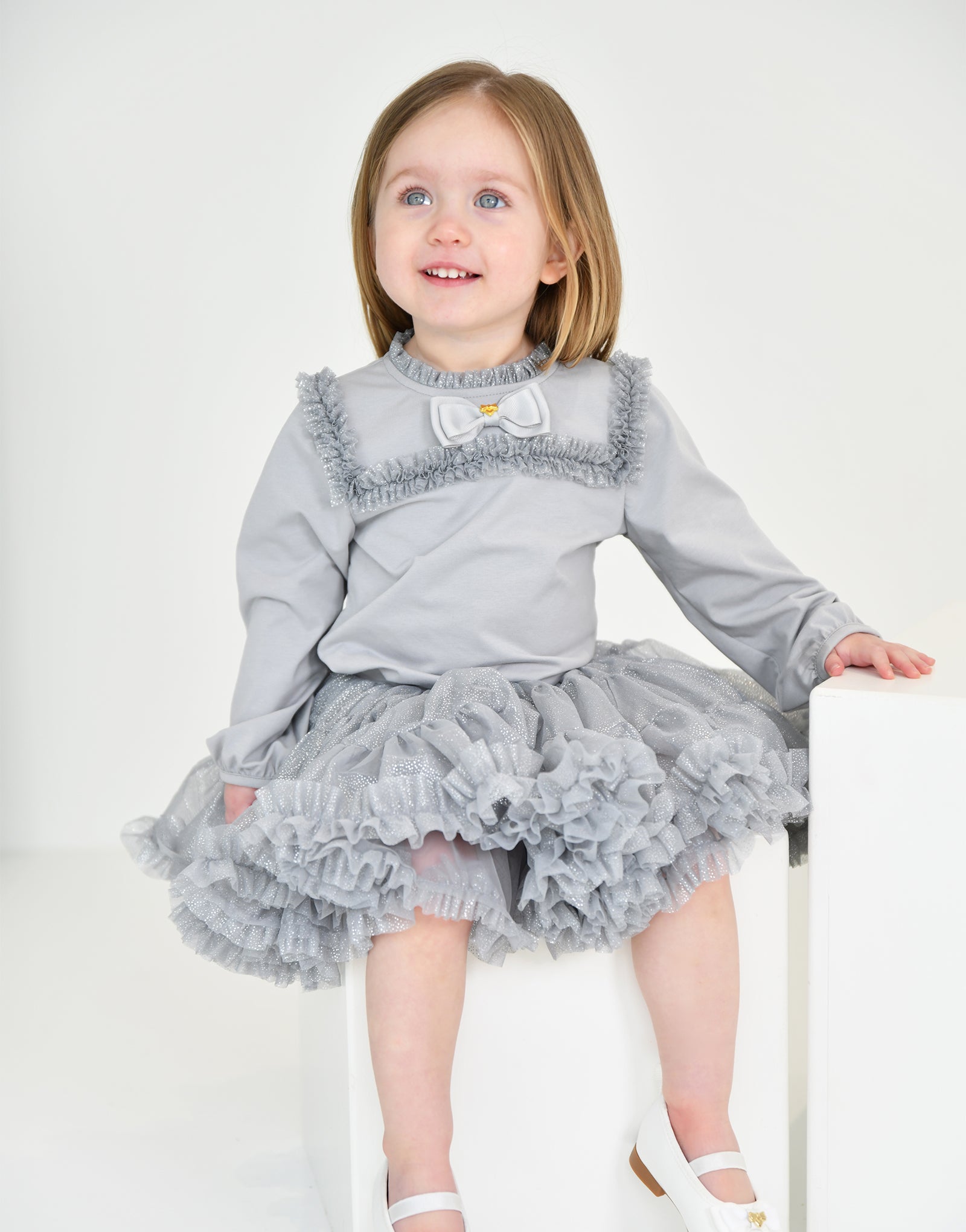 Brandie Tulle Trim Baby Top Grey