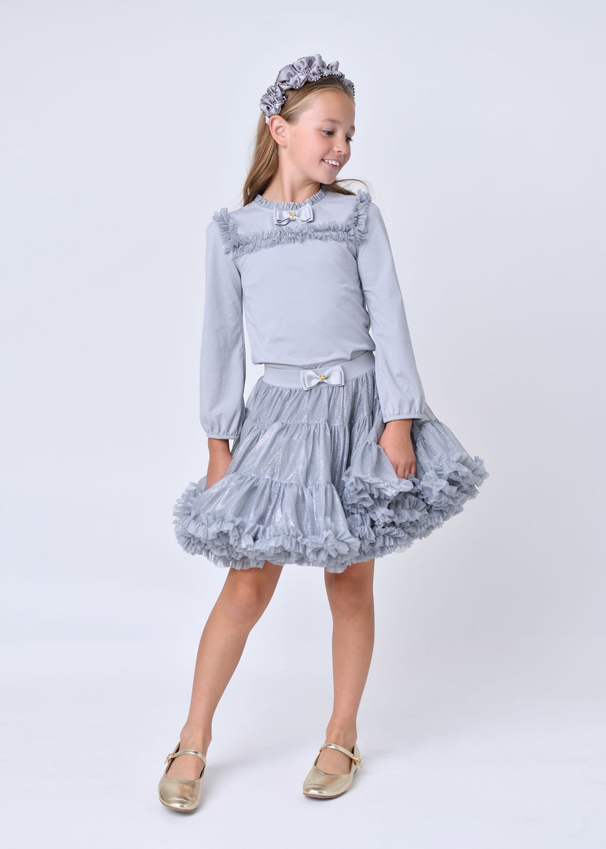 Brandie Tulle Trim Top Grey