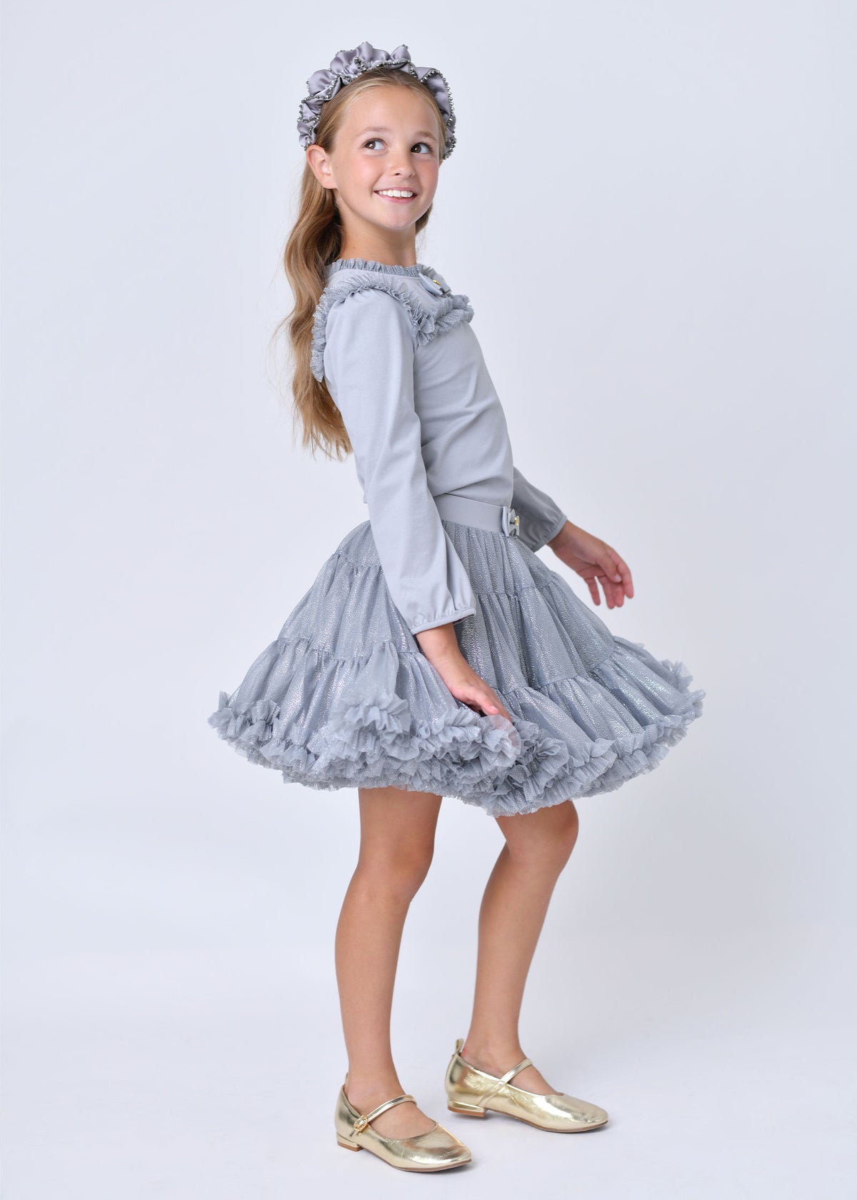 Brandie Tulle Trim Top Grey