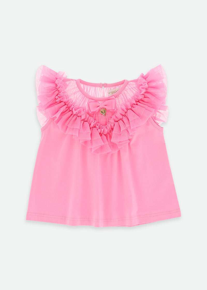 Bubbles Ruffle Neck Top Rose