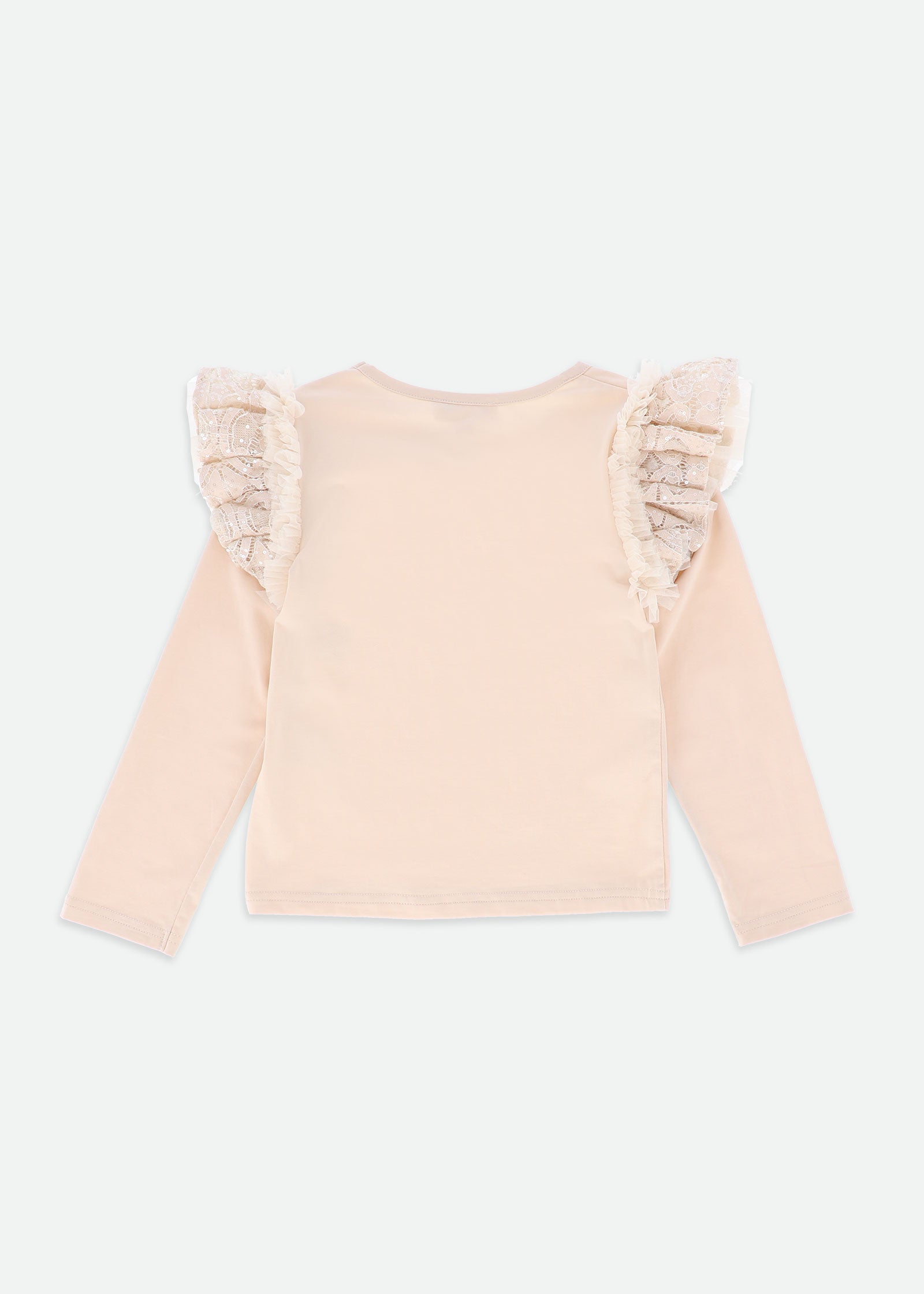 Carina Sequin Lace Bow L/S Top Biscuit
