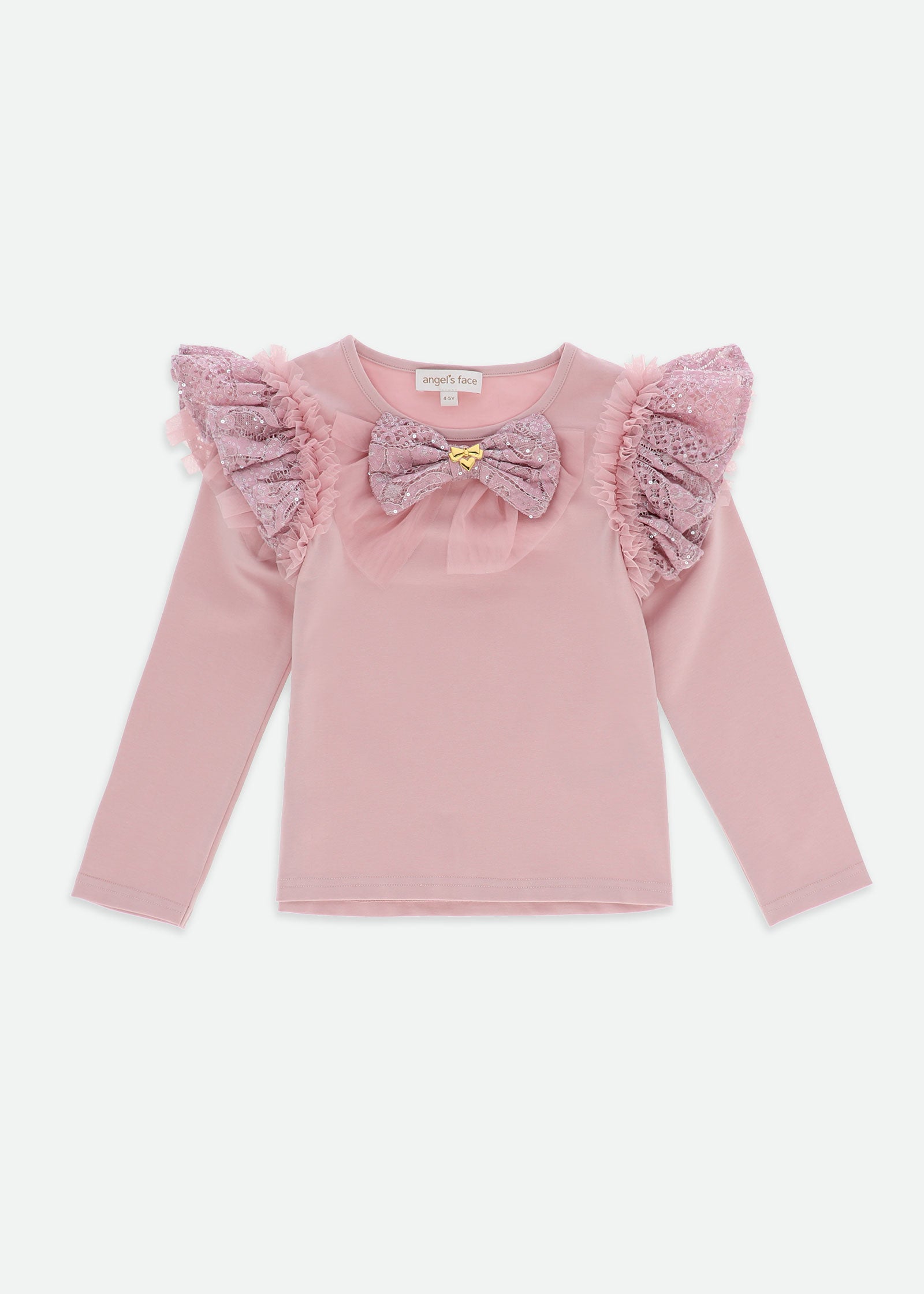 Carina Sequin Lace Bow L/S Top Vintage Rose