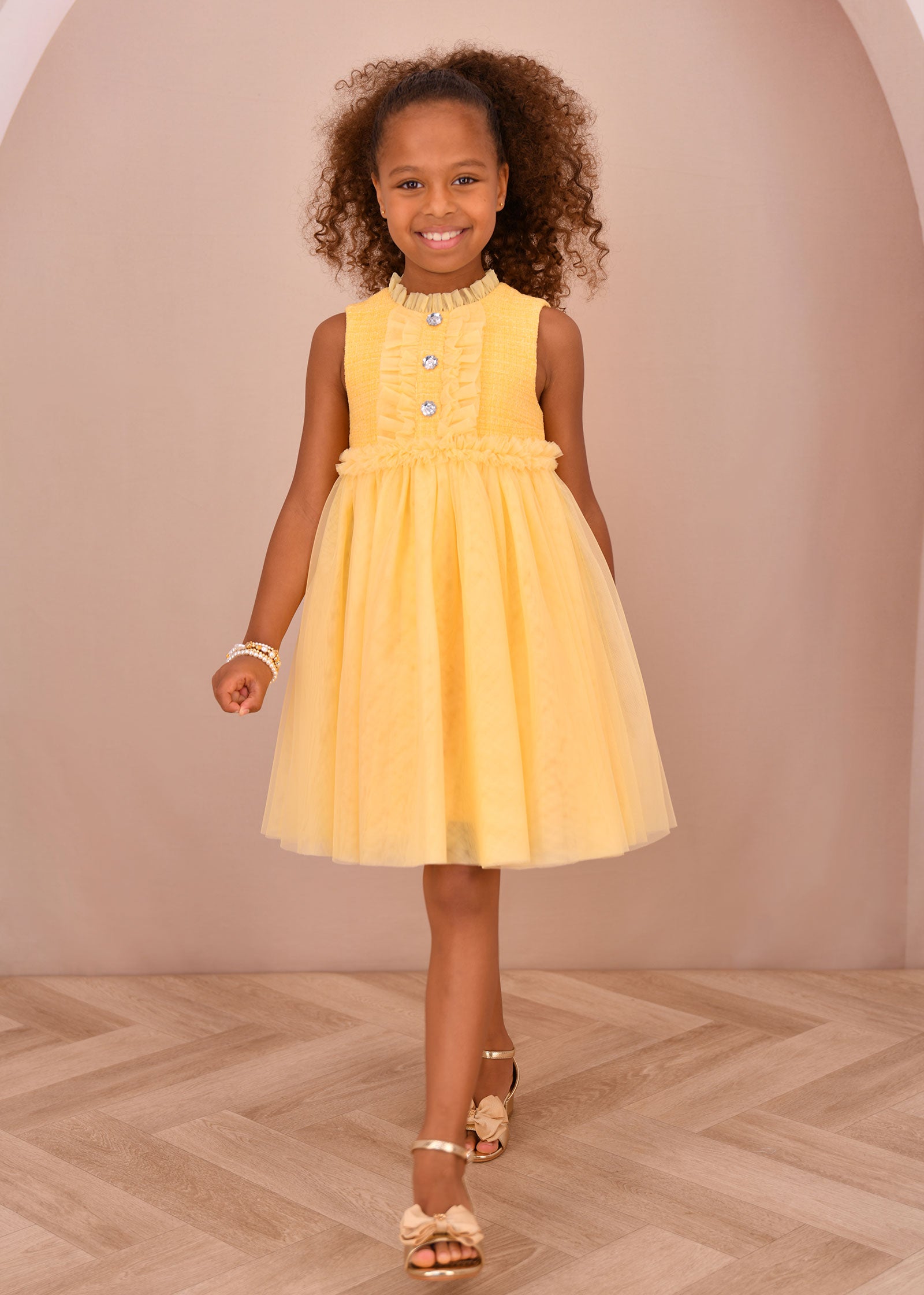 Carla Woven Dress With Tulle Skirt Yellow