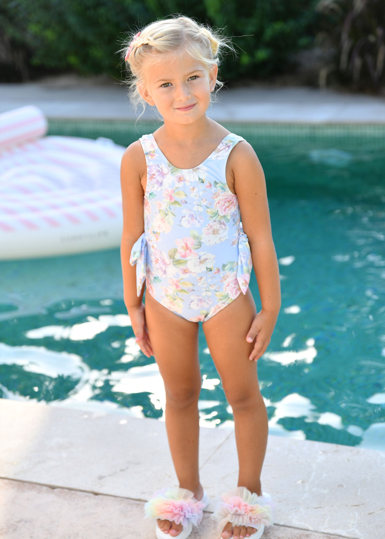 Carly Garden Flower Print Swimsuit Pretty Blue