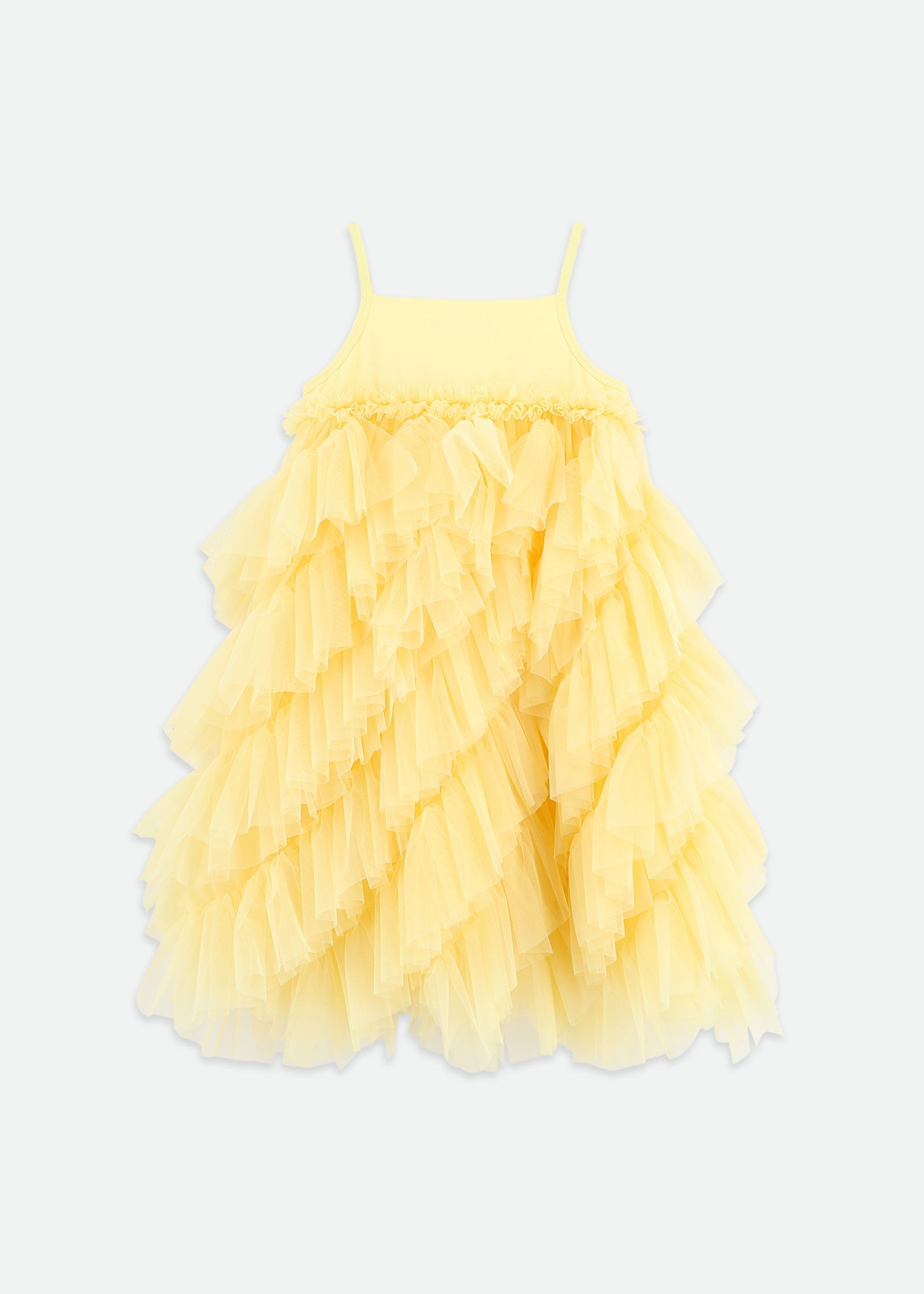Cascade Waterfall Tulle Strappy Dress Yellow
