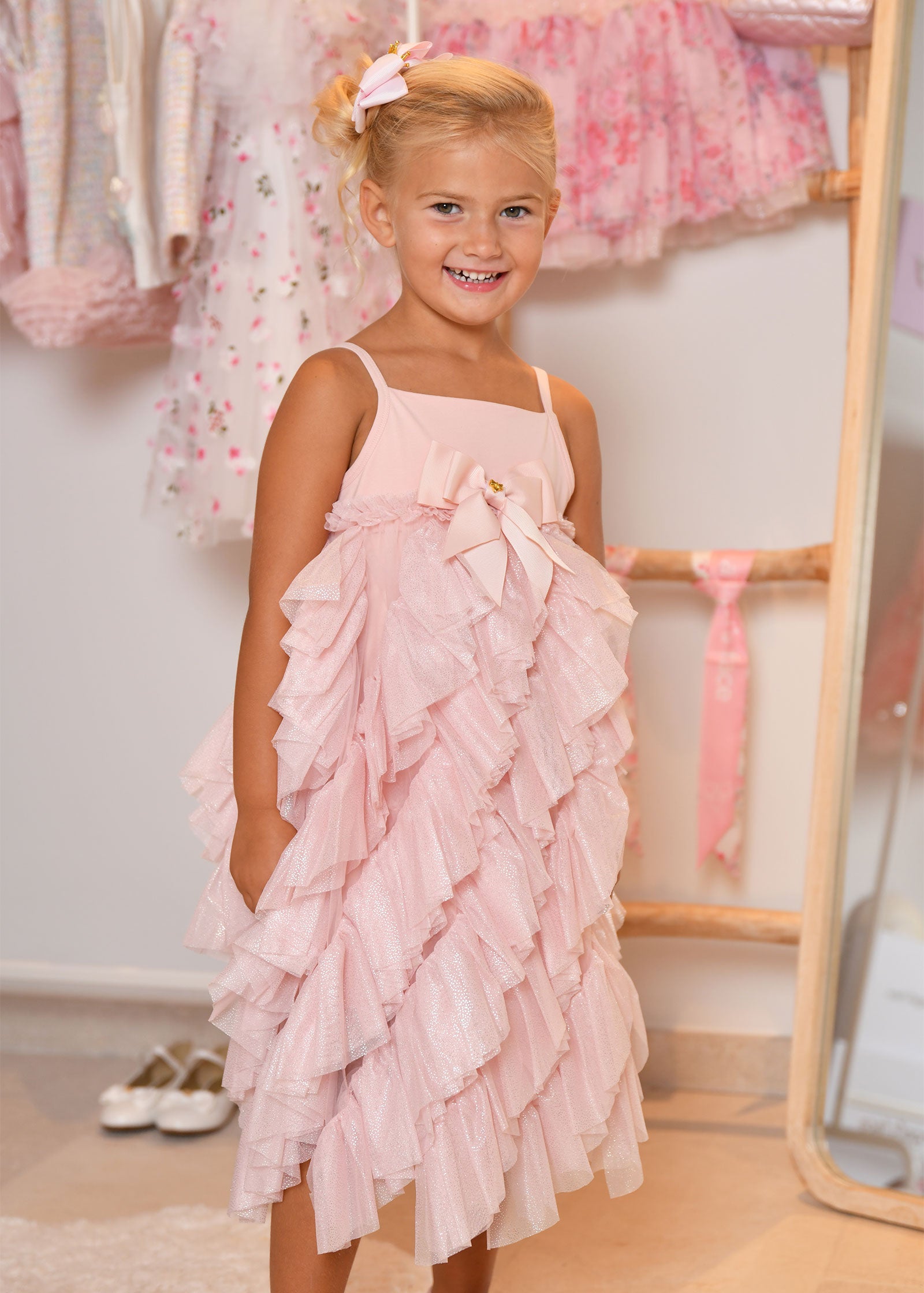 Cascade Waterfall Sparkle Tulle Dress Sweet Blush